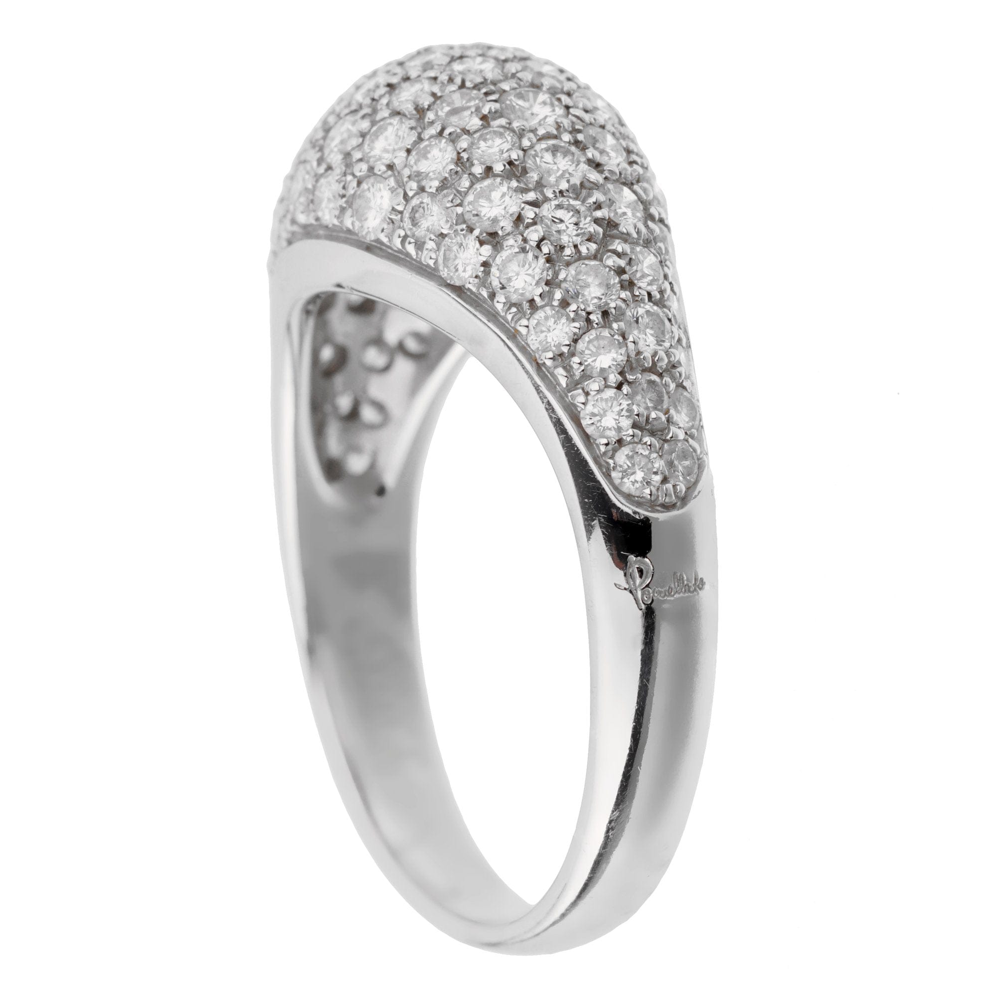 Pomellato Bombe Pave Diamond 18k White Gold Cocktail Ring Sz 9 1/4