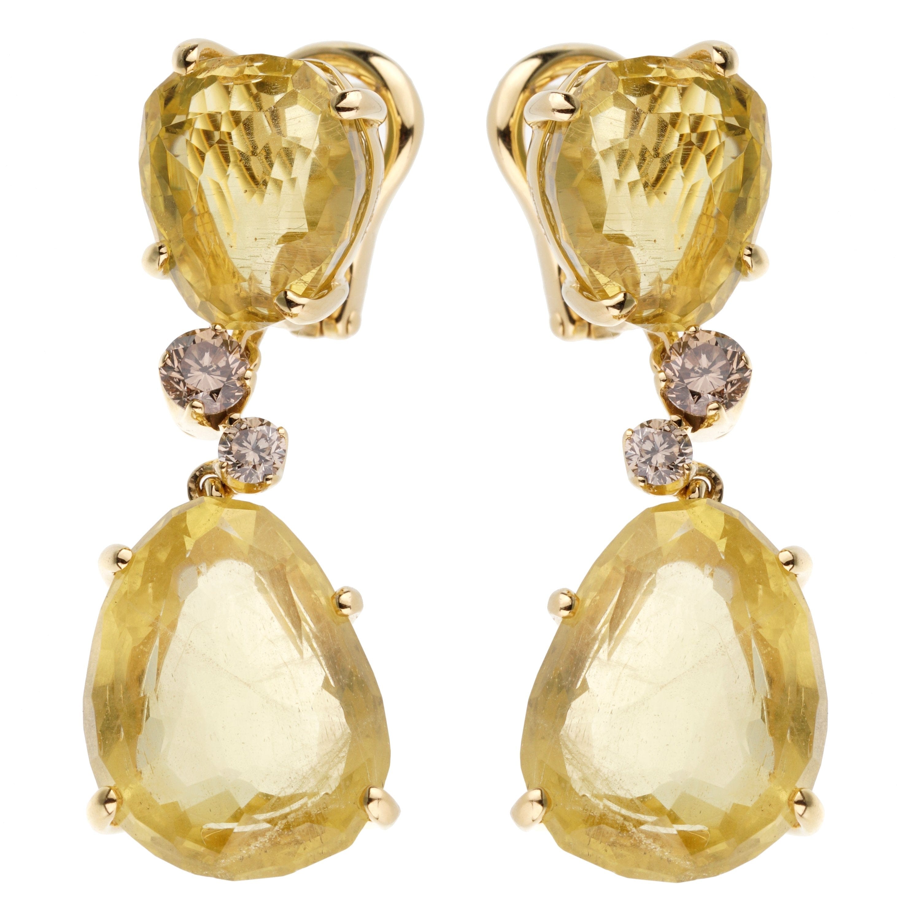 Pomellato Lemon Quartz Champagne Diamond Drop 18k Gold Earrings
