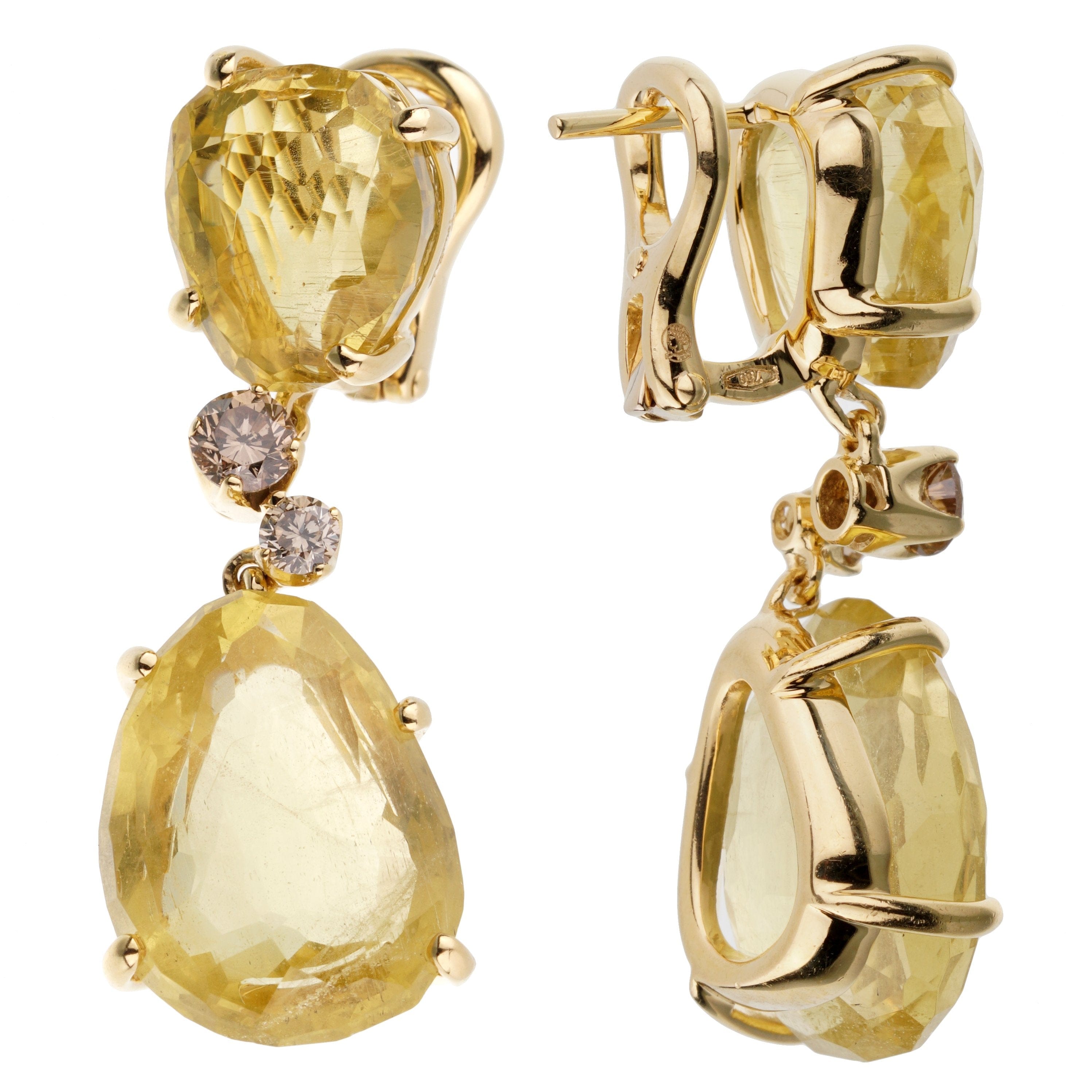 Pomellato Lemon Quartz Champagne Diamond Drop 18k Gold Earrings