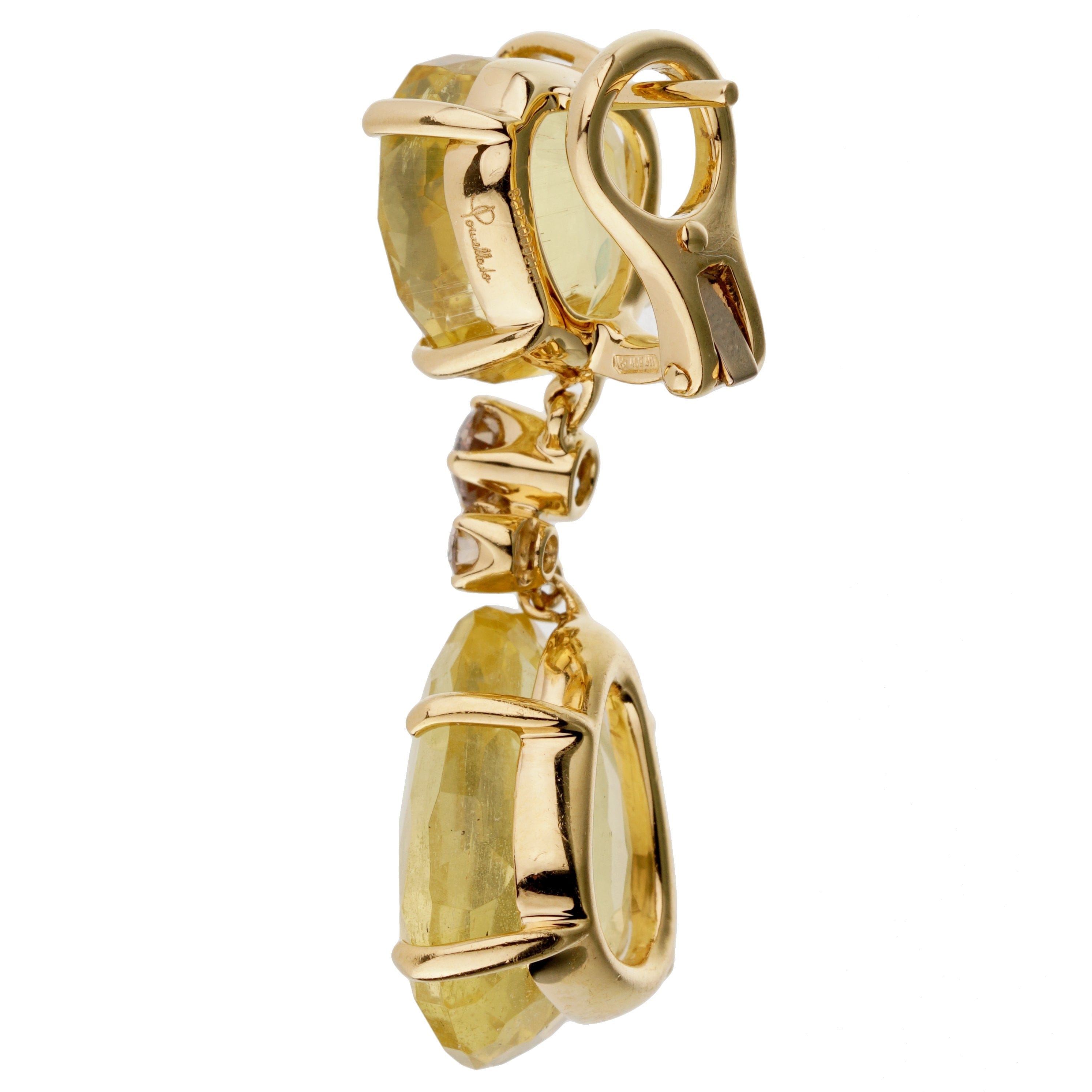 Pomellato Lemon Quartz Champagne Diamond Drop 18k Gold Earrings