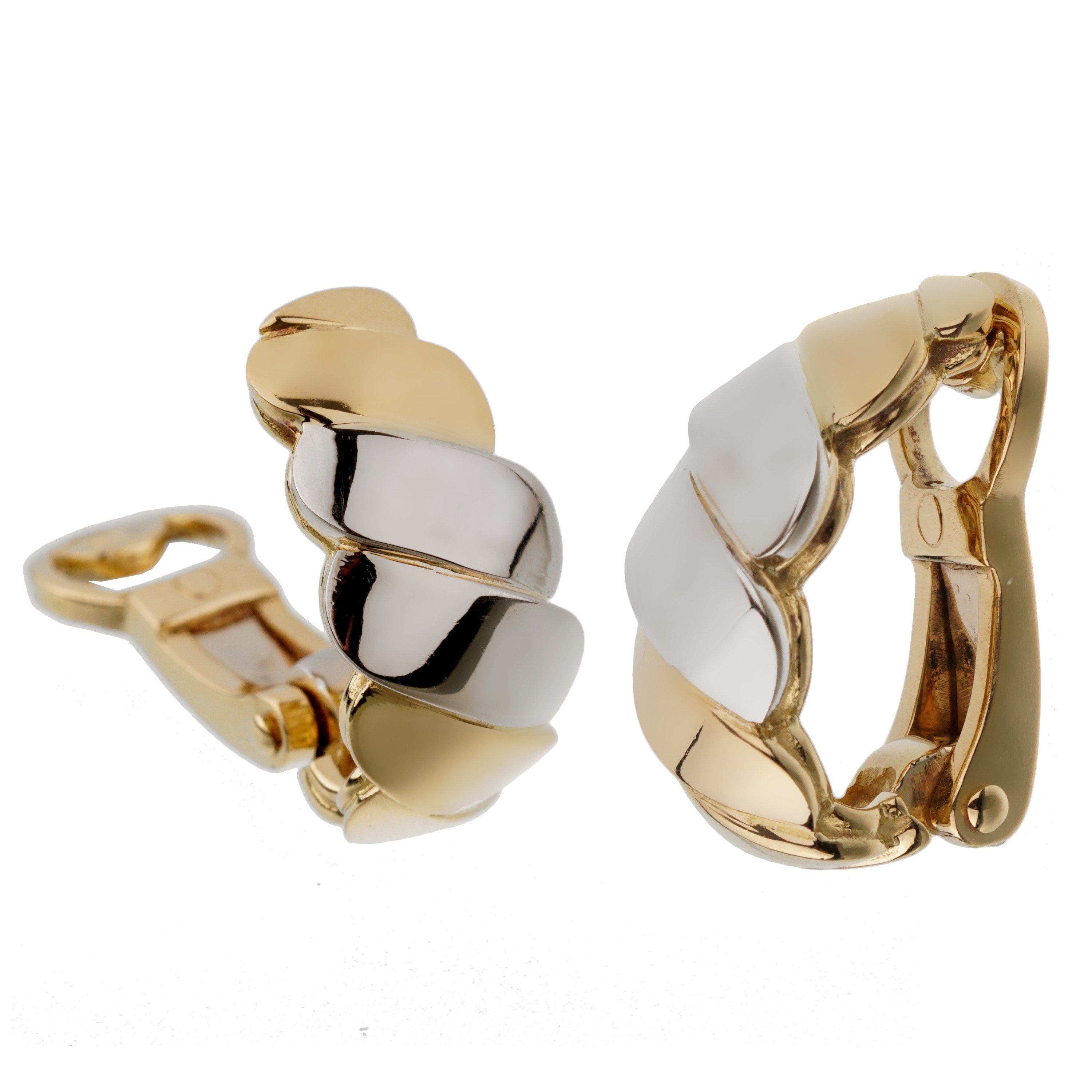 Pomellato 18k White Yellow Wave Gold Clip On Earrings