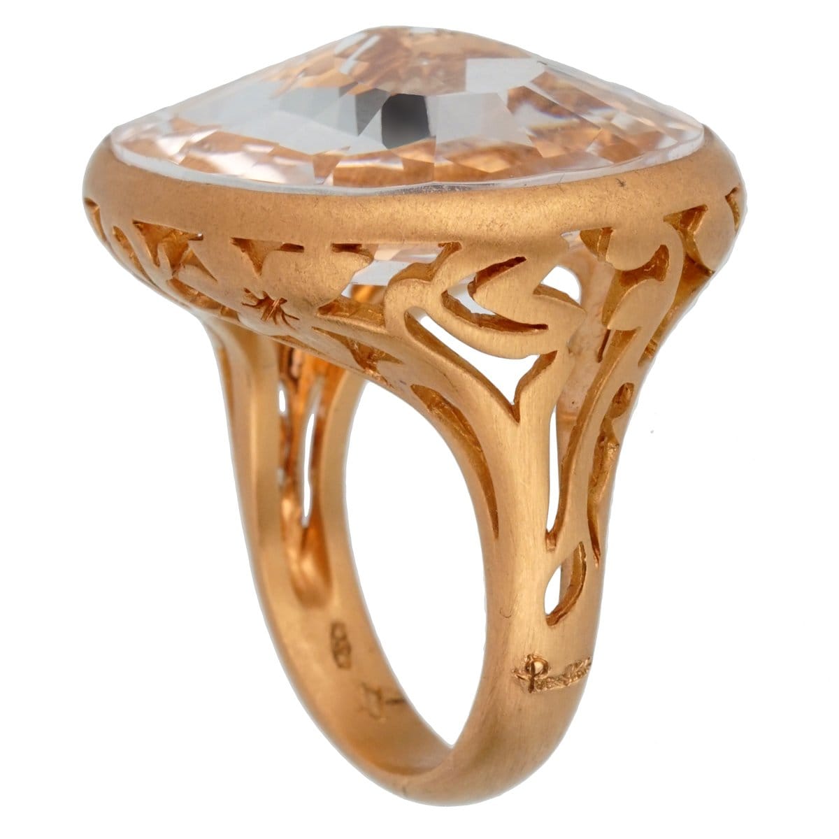 Pomellato Arabesque White Quartz Cocktail 18k Rose Gold Ring Sz 6 1/4
