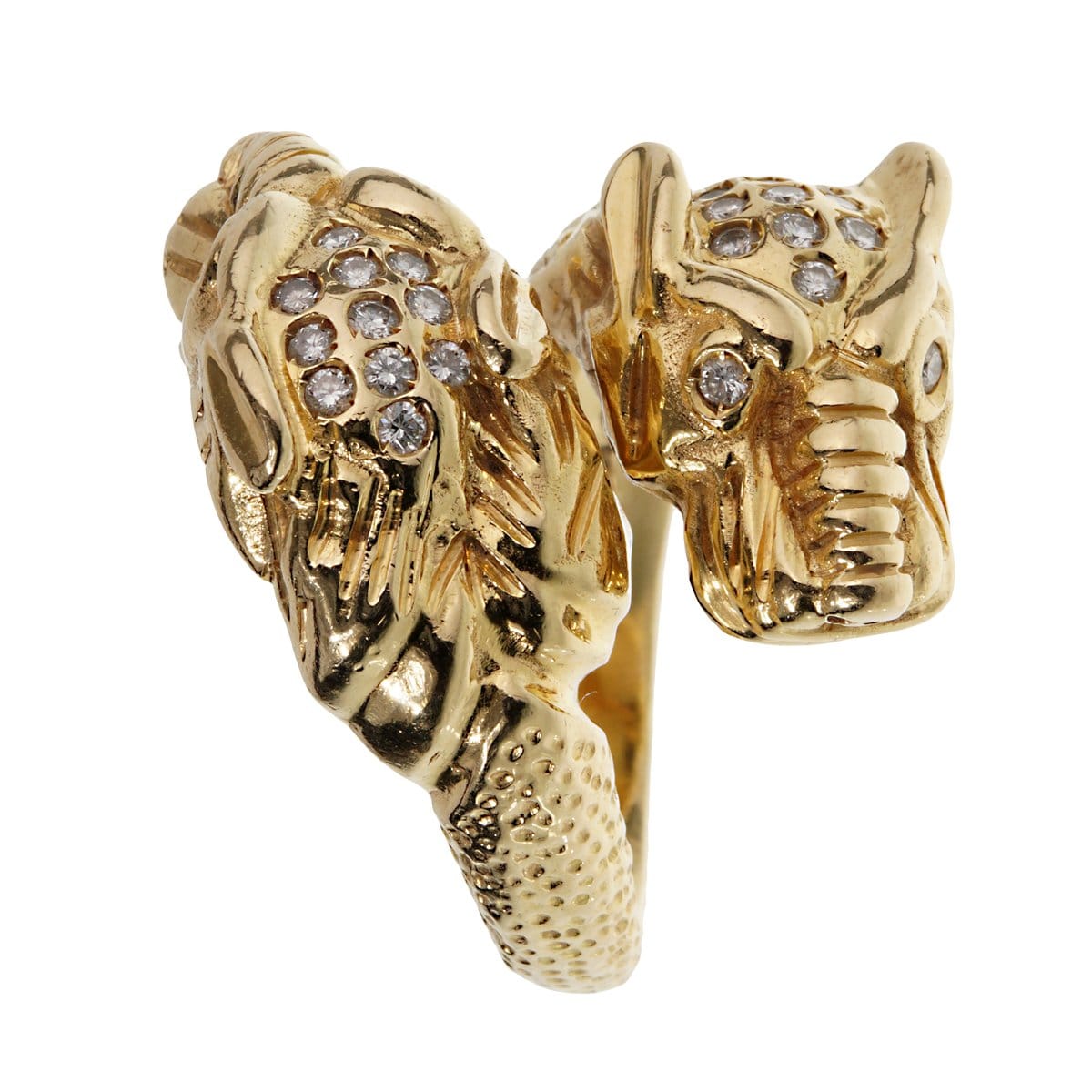 Gucci Double Tiger Diamond Yellow Gold Ring Sz 6