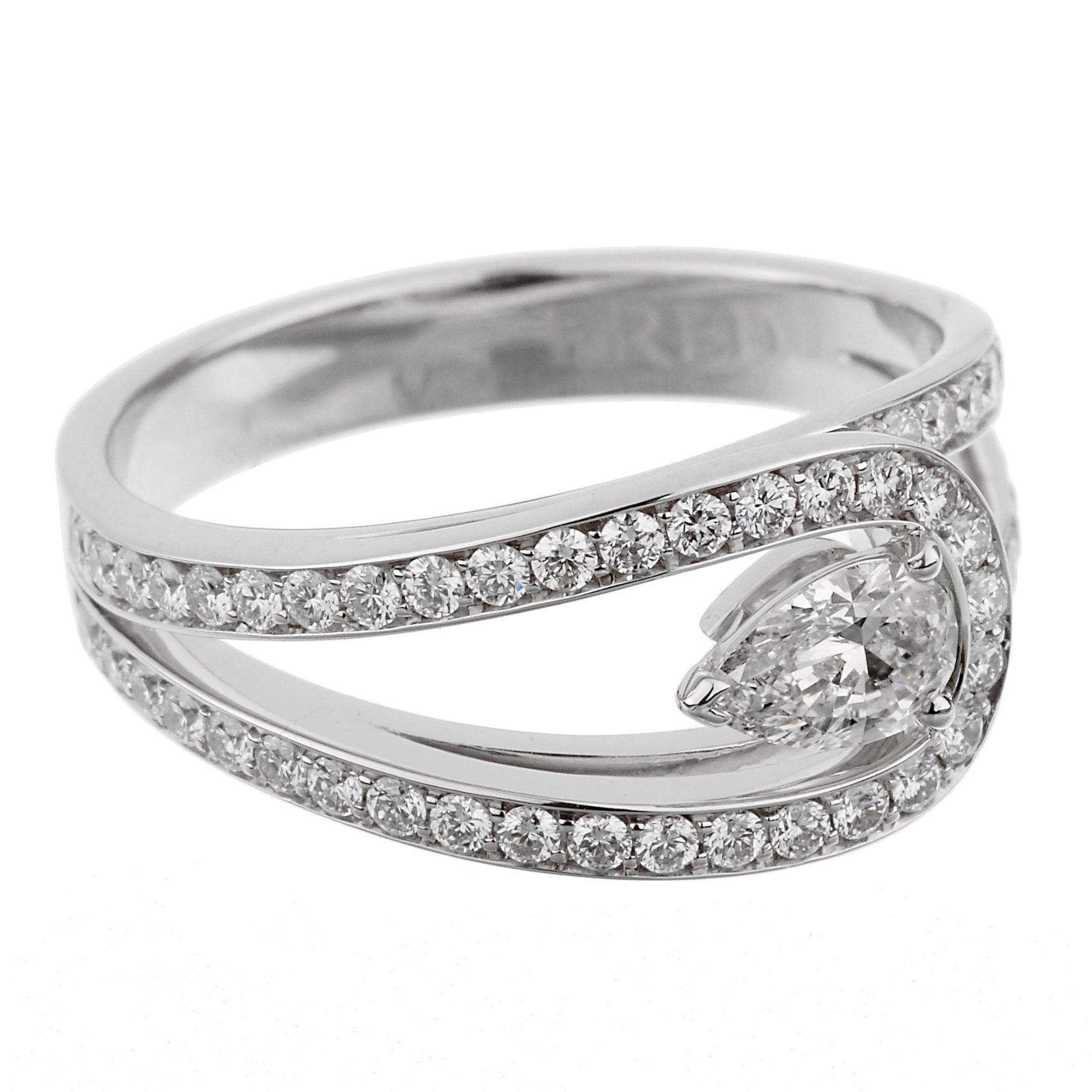 Fred of Paris .85ct Lovelight Pear Diamond Platinum Cocktail Ring Sz 5