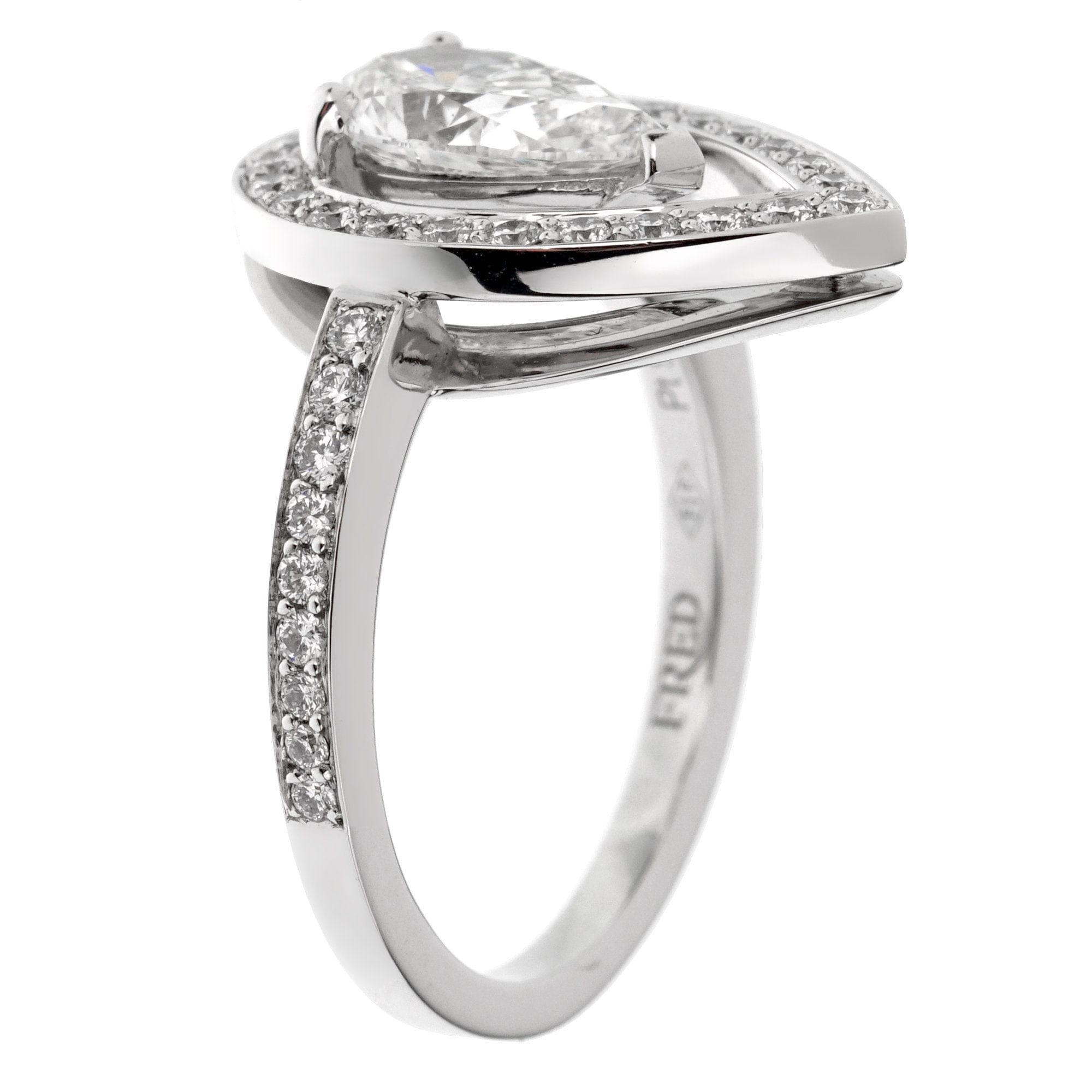 Fred of Paris Lovelight 1.48ct Pear Diamond Platinum Engagement Ring Sz 5 1/4