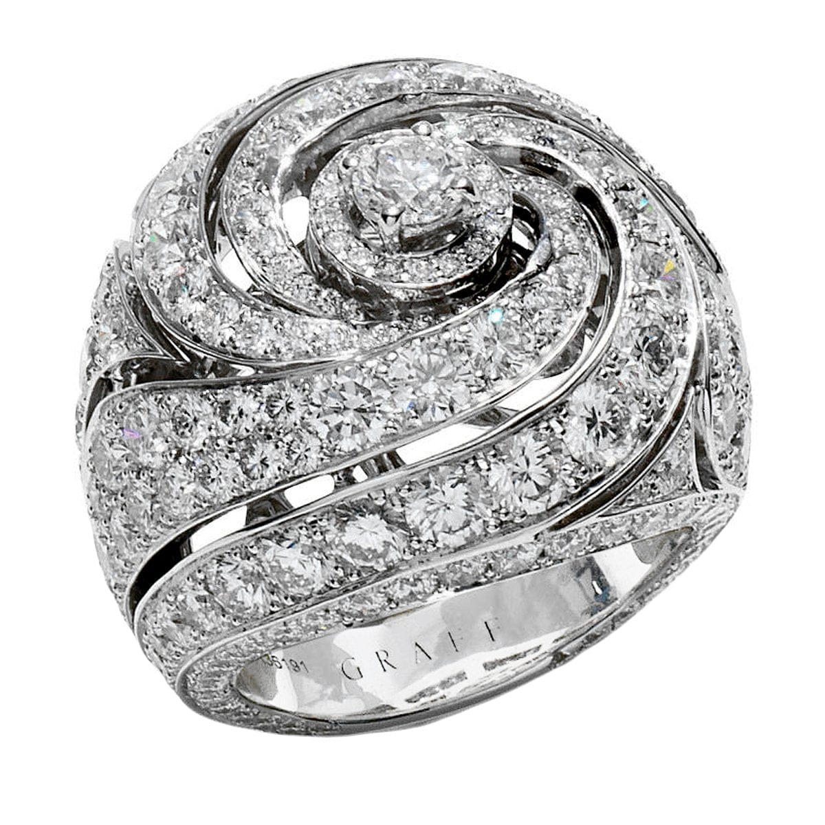 Graff Bombe 18k White Gold 6.83ct Diamond Cocktail Ring Sz 5 1/2