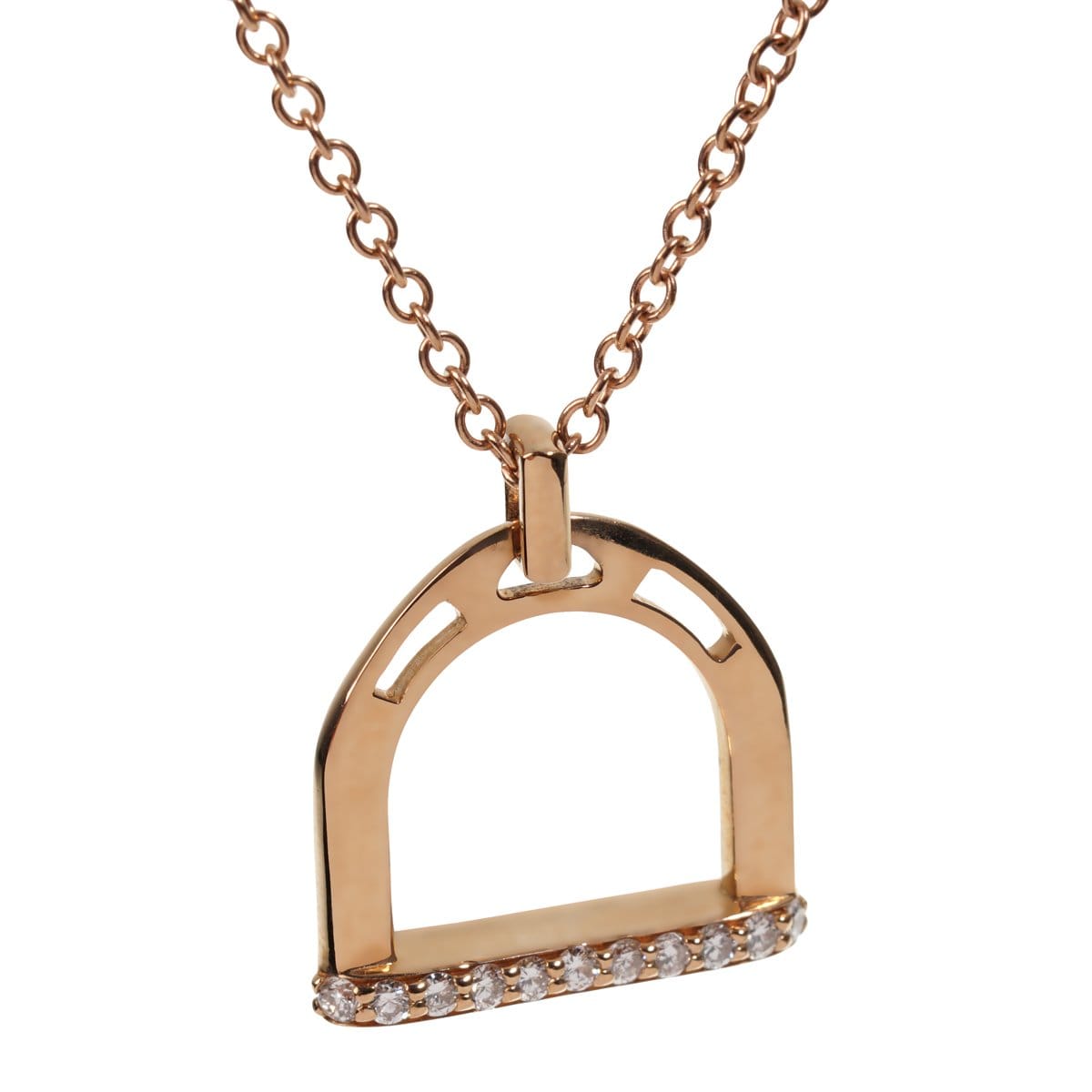 Estate Stirrup 18k Rose Gold Diamond Pendant Necklace