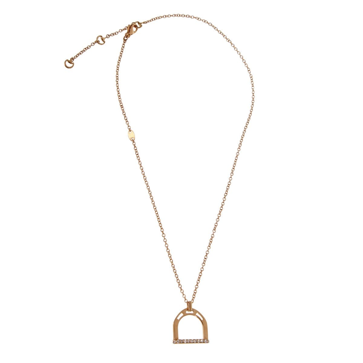 Estate Stirrup 18k Rose Gold Diamond Pendant Necklace