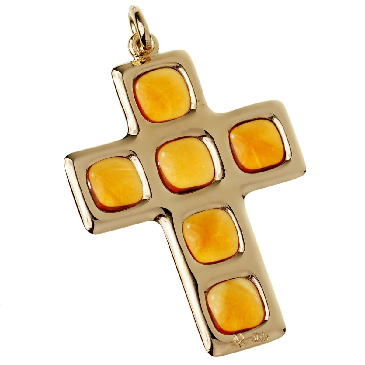 Pomellato Citrine Cross 18k Yellow Gold Pendant Necklace