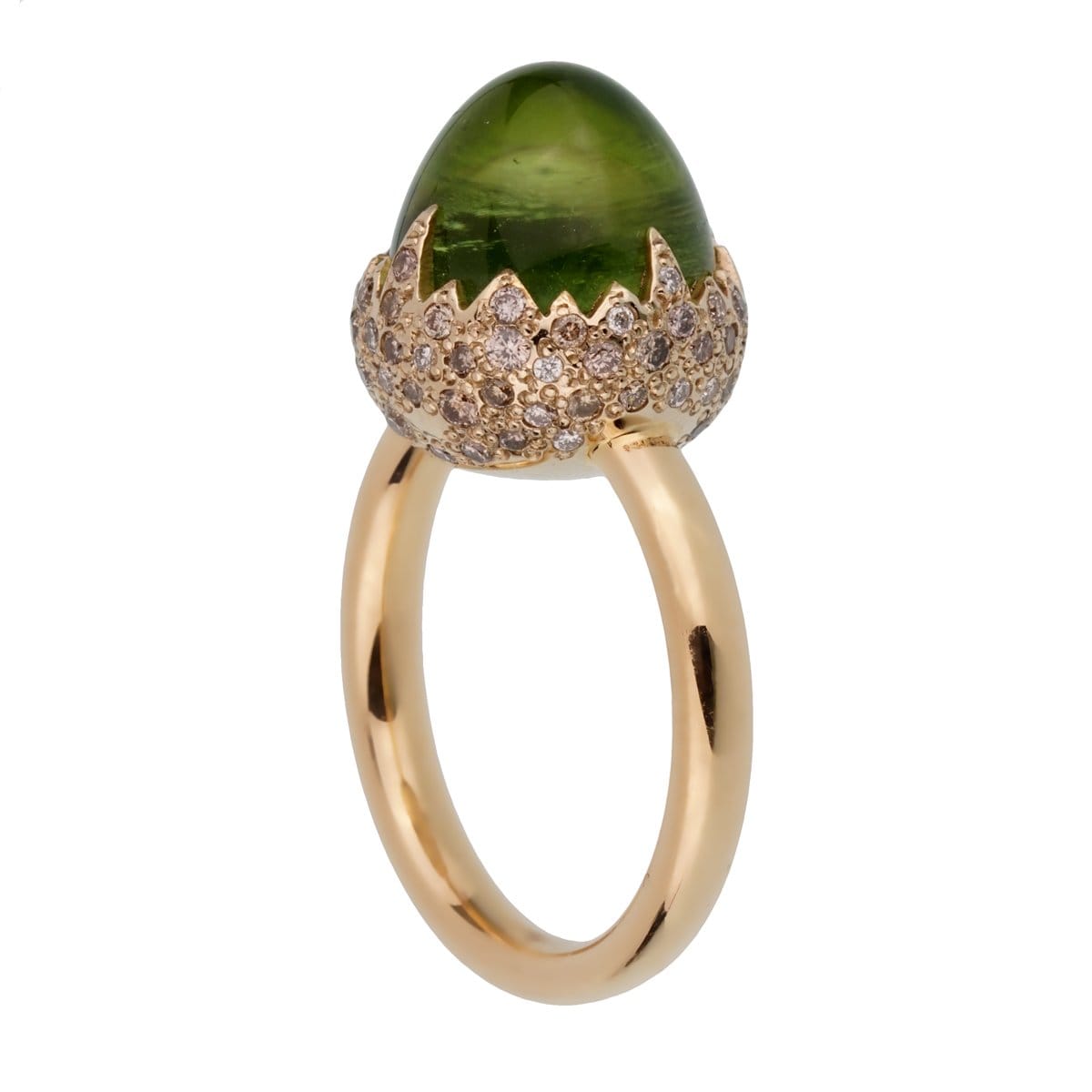 Pomellato 18k Rose Gold Peridot Diamond Cocktail Ring Sz 6 1/2