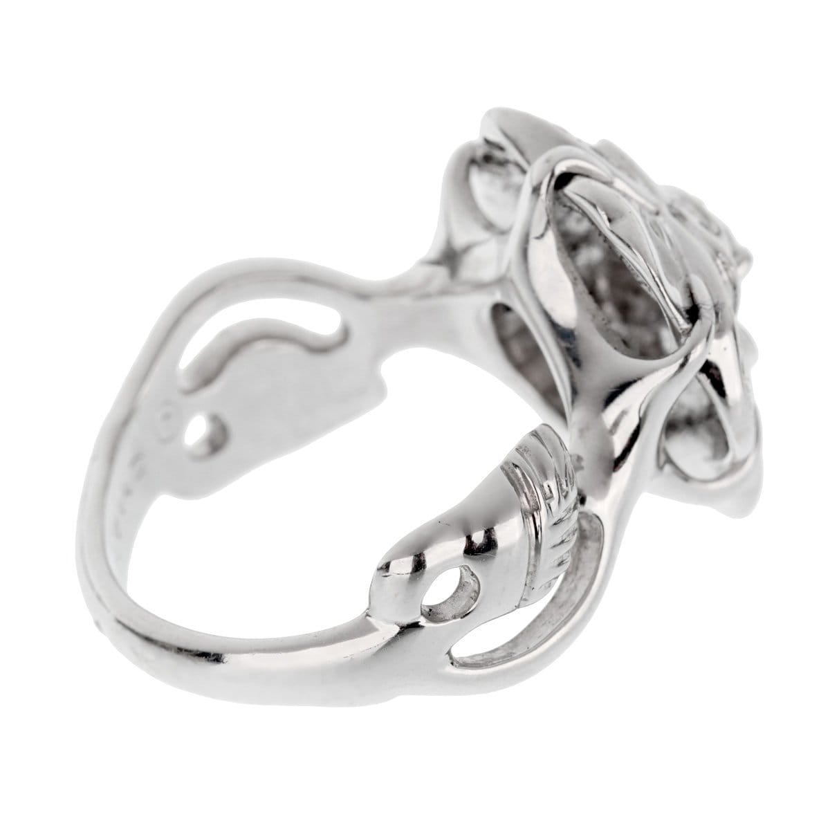 Chanel Camelia 18k White Gold Diamond Ring Sz 5 1/4