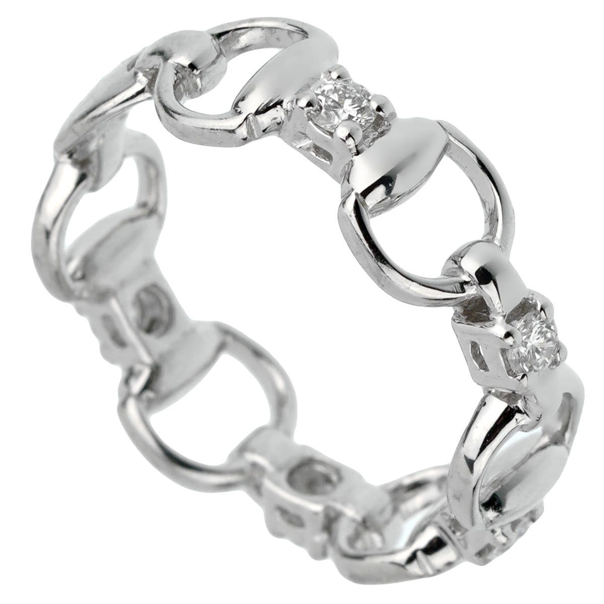 Gucci Horsebit Diamond 18k White Gold Ring Sz 5