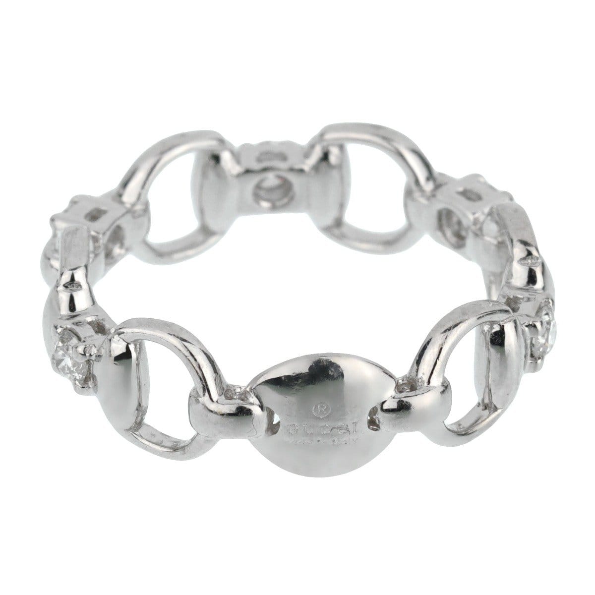 Gucci Horsebit Diamond 18k White Gold Ring Sz 5