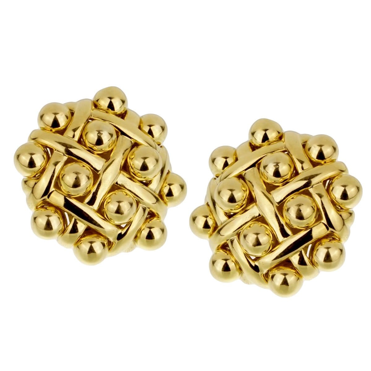 Chanel Vintage Quilted 18k Yellow Gold Earrings