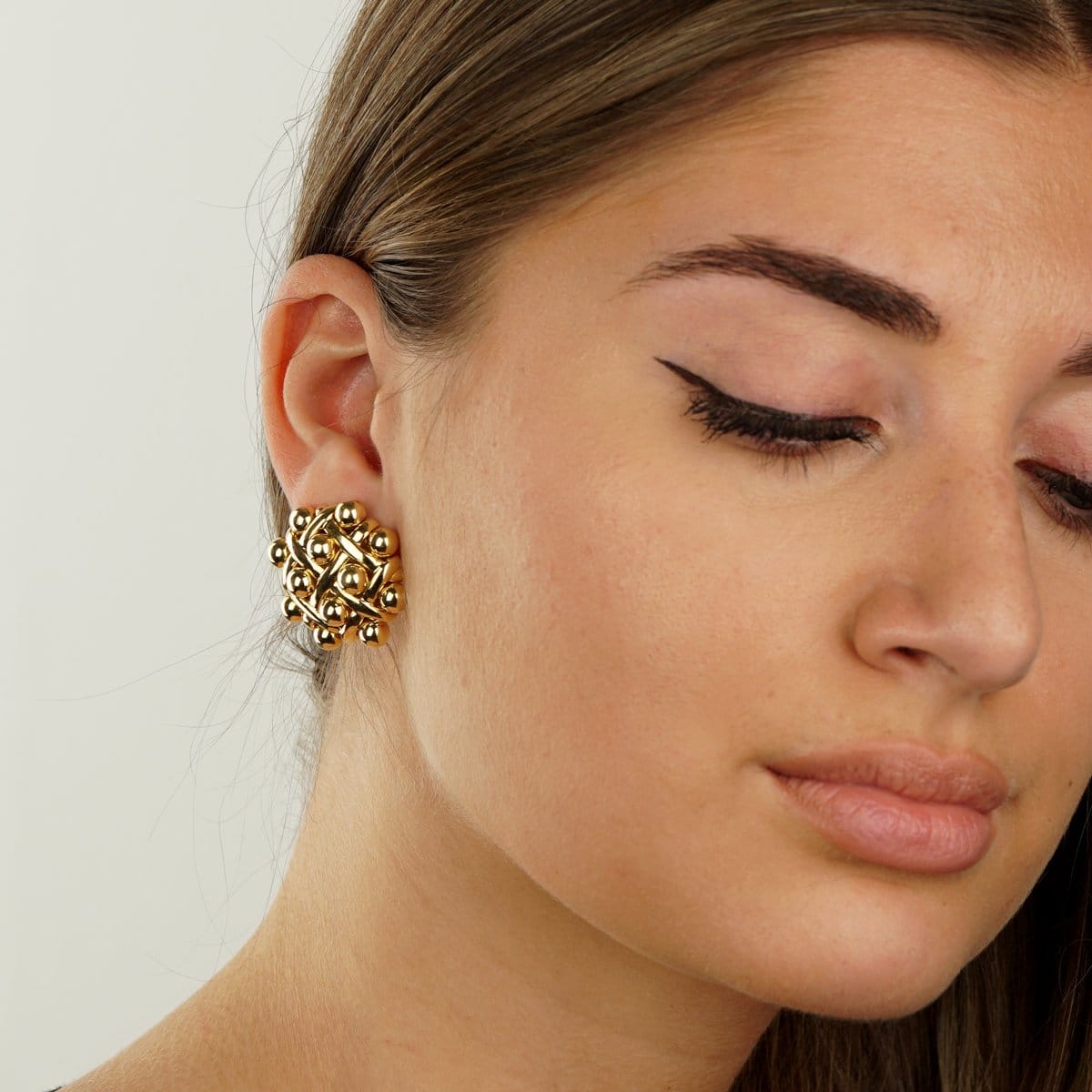 Chanel Vintage Quilted 18k Yellow Gold Earrings
