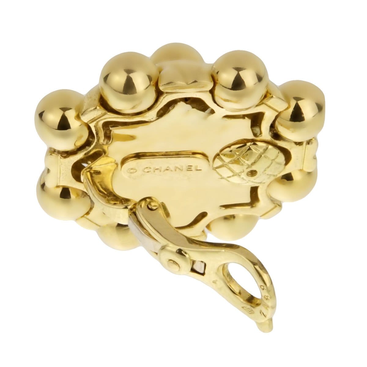 Chanel Vintage Quilted 18k Yellow Gold Earrings