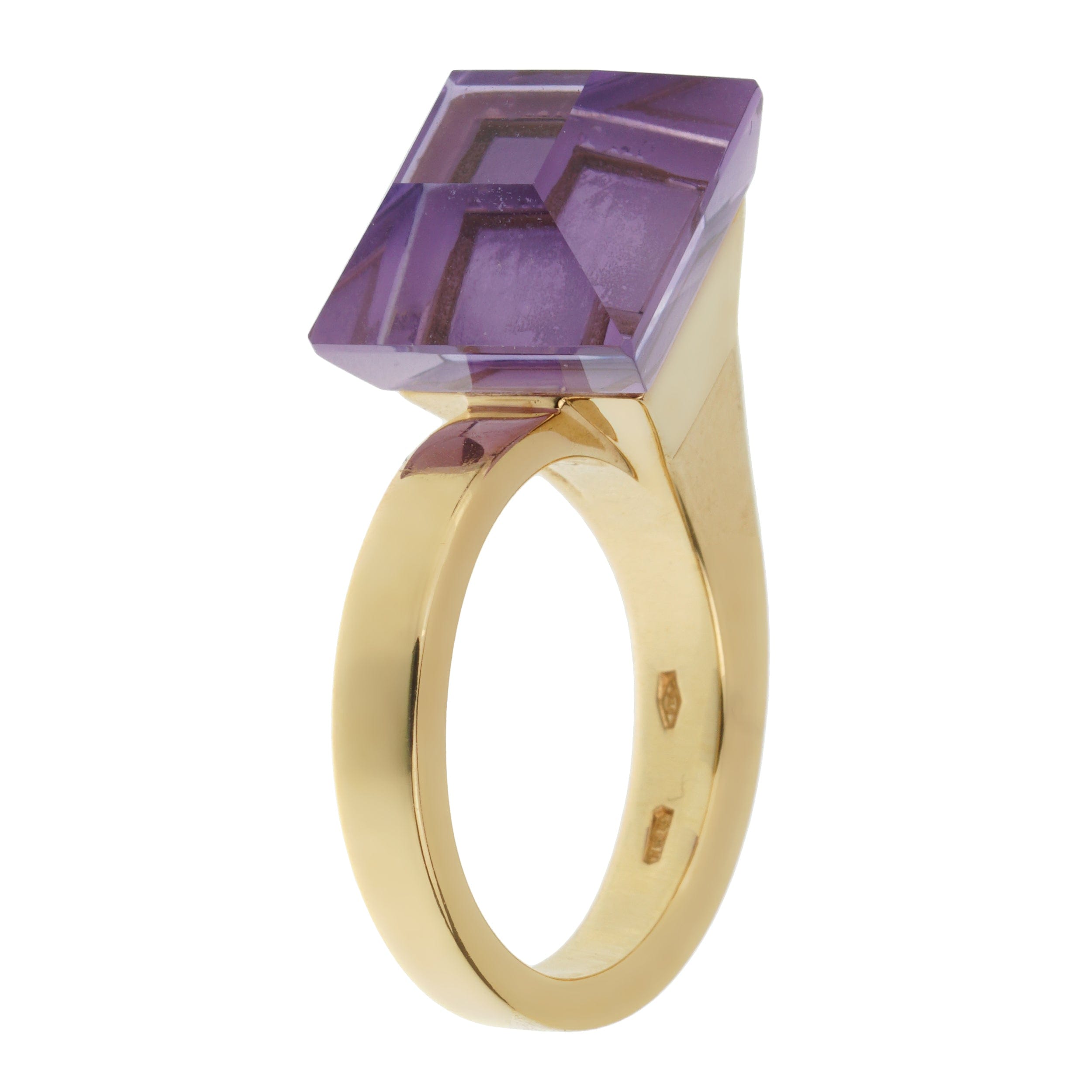 Gucci Chiodo Vintage Amethyst 18k Yellow Gold Cocktail Ring Sz 5 3/4