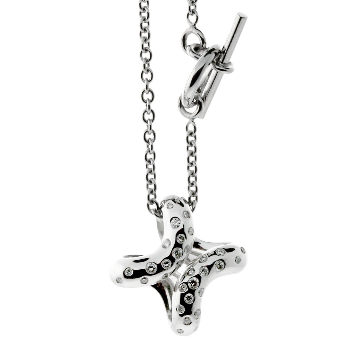 Hermes Vintage Diamond H 18k White Gold Necklace