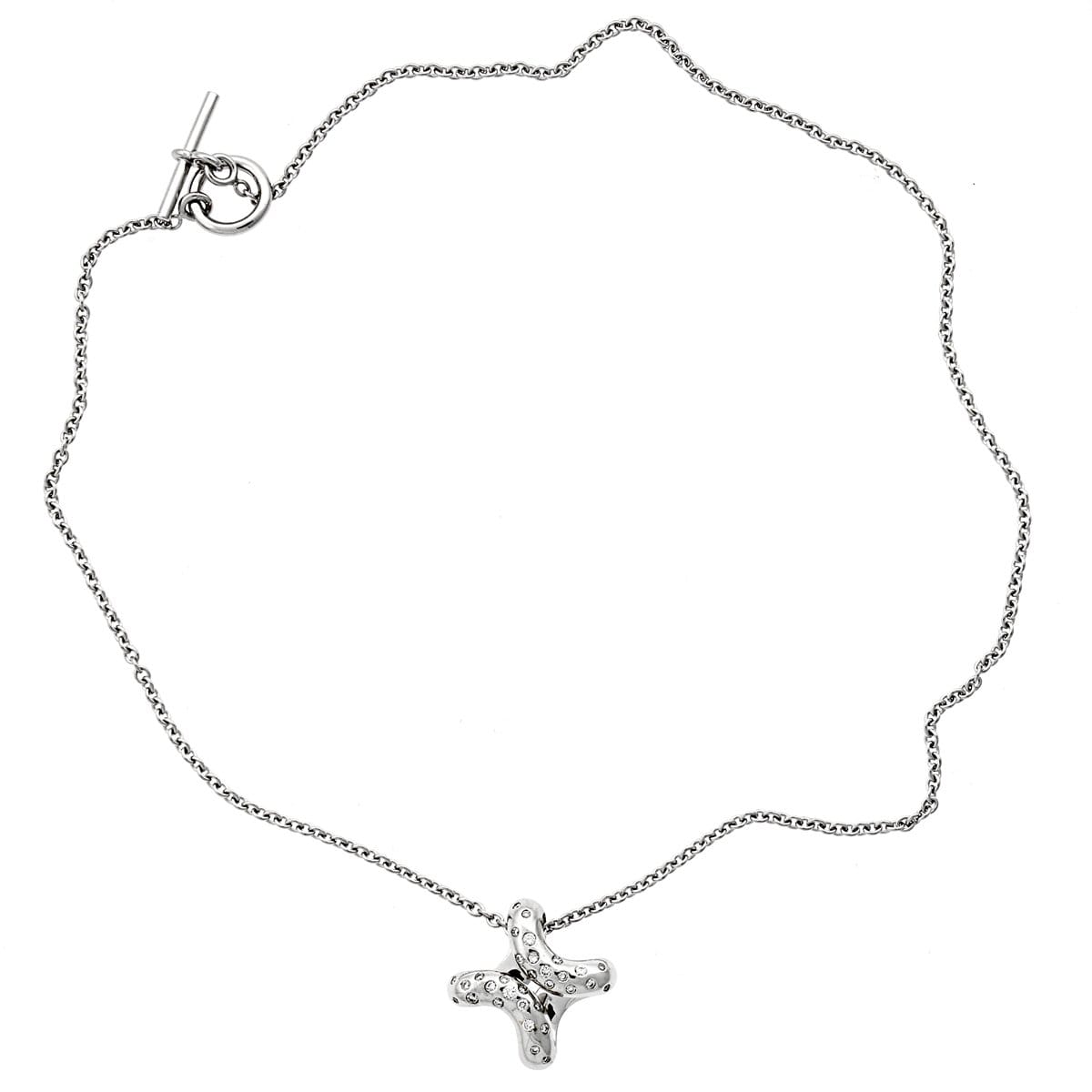 Hermes Vintage Diamond H 18k White Gold Necklace