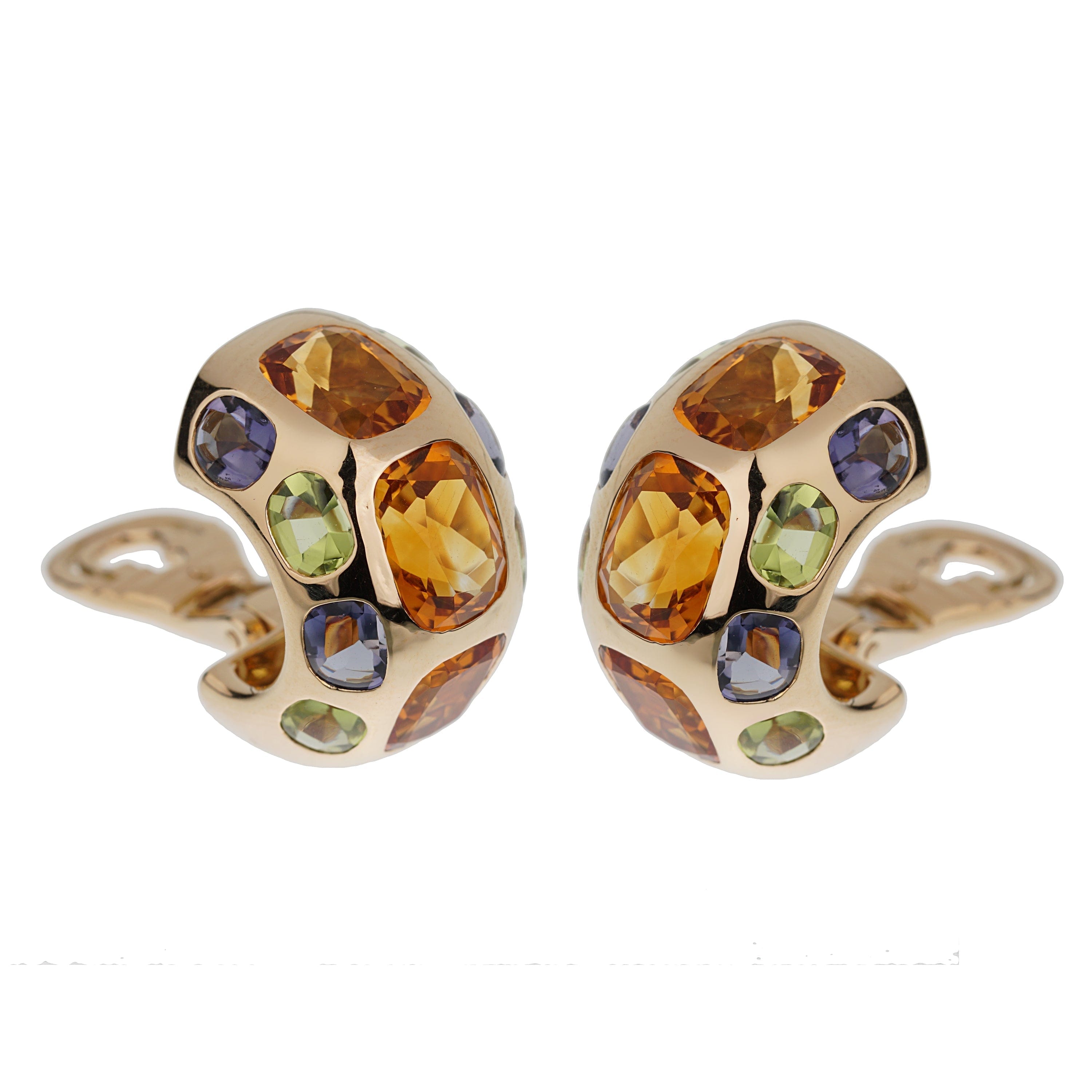 Chanel Coco Citrine Peridot Iolite 18k Yellow Gold Hoop Earrings