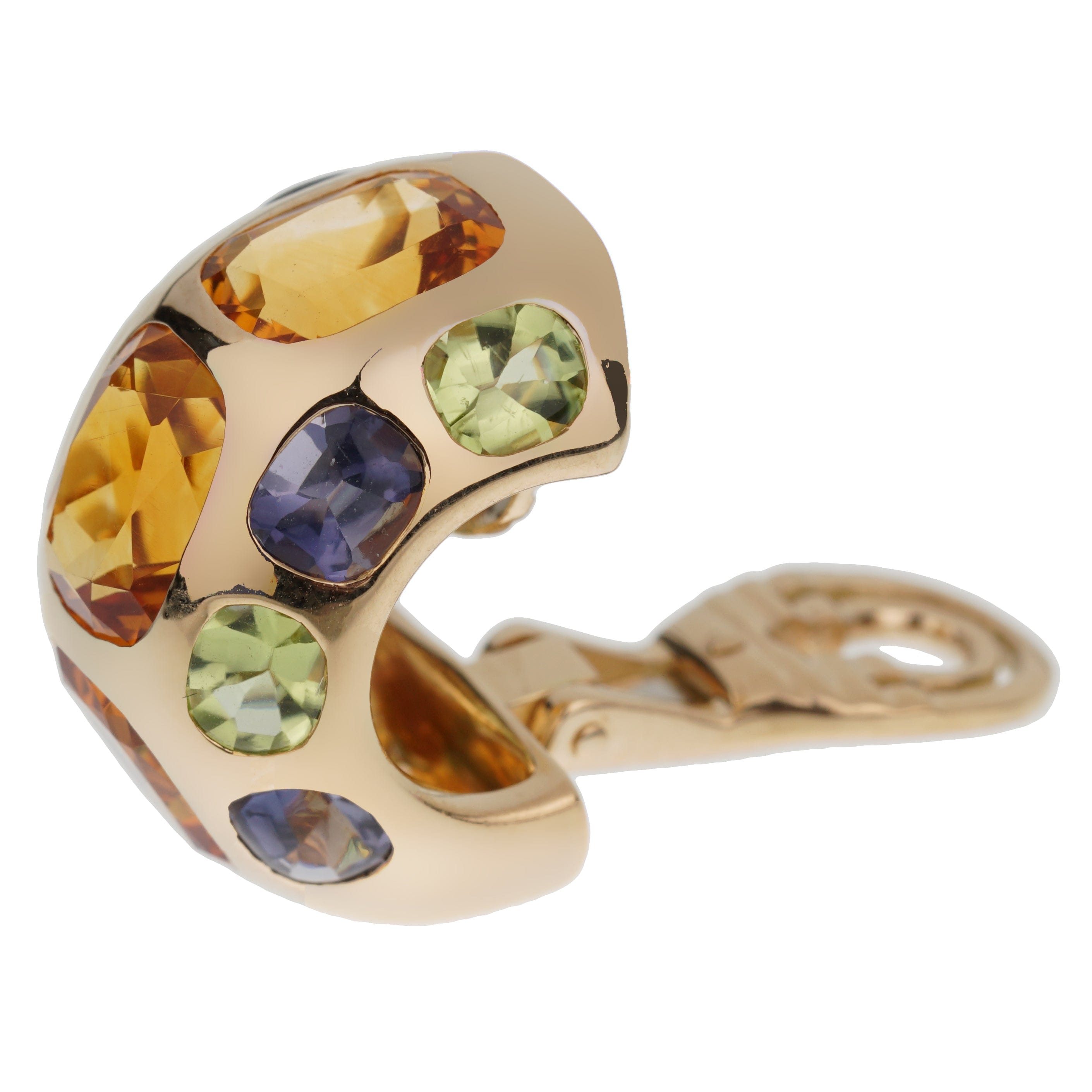 Chanel Coco Citrine Peridot Iolite 18k Yellow Gold Hoop Earrings