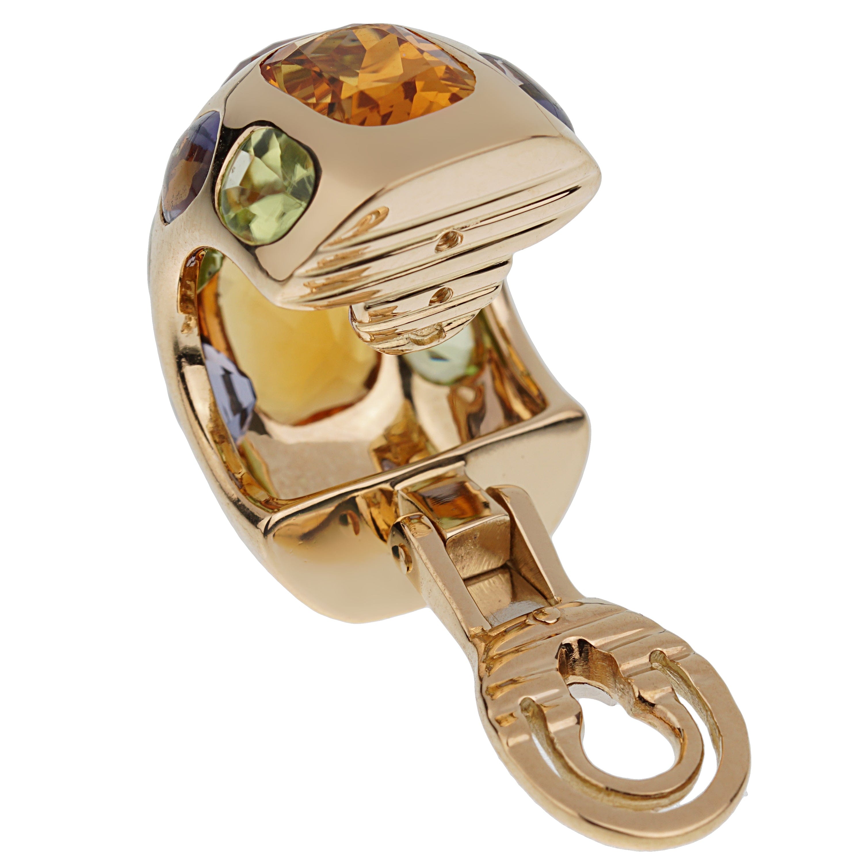 Chanel Coco Citrine Peridot Iolite 18k Yellow Gold Hoop Earrings