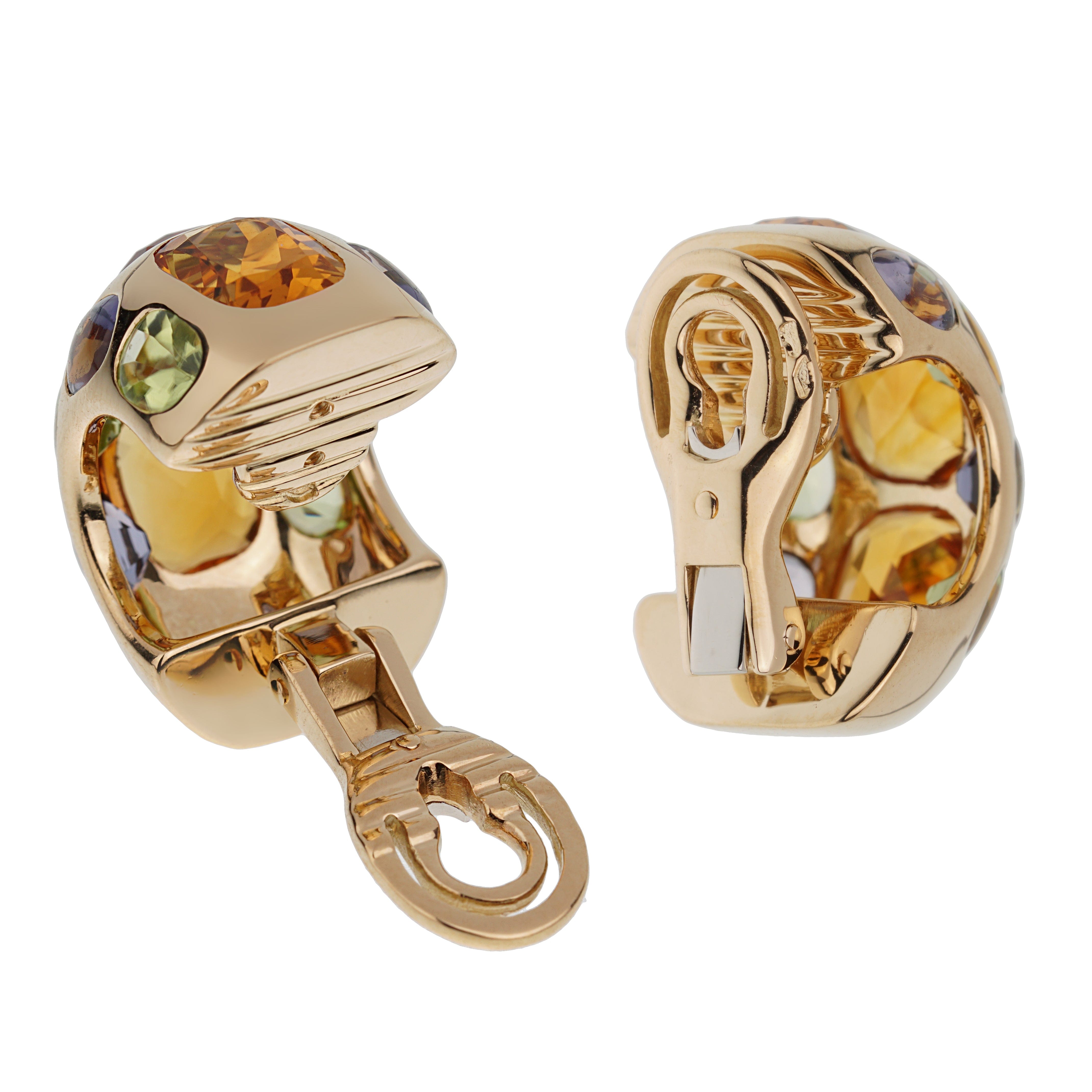 Chanel Coco Citrine Peridot Iolite 18k Yellow Gold Hoop Earrings