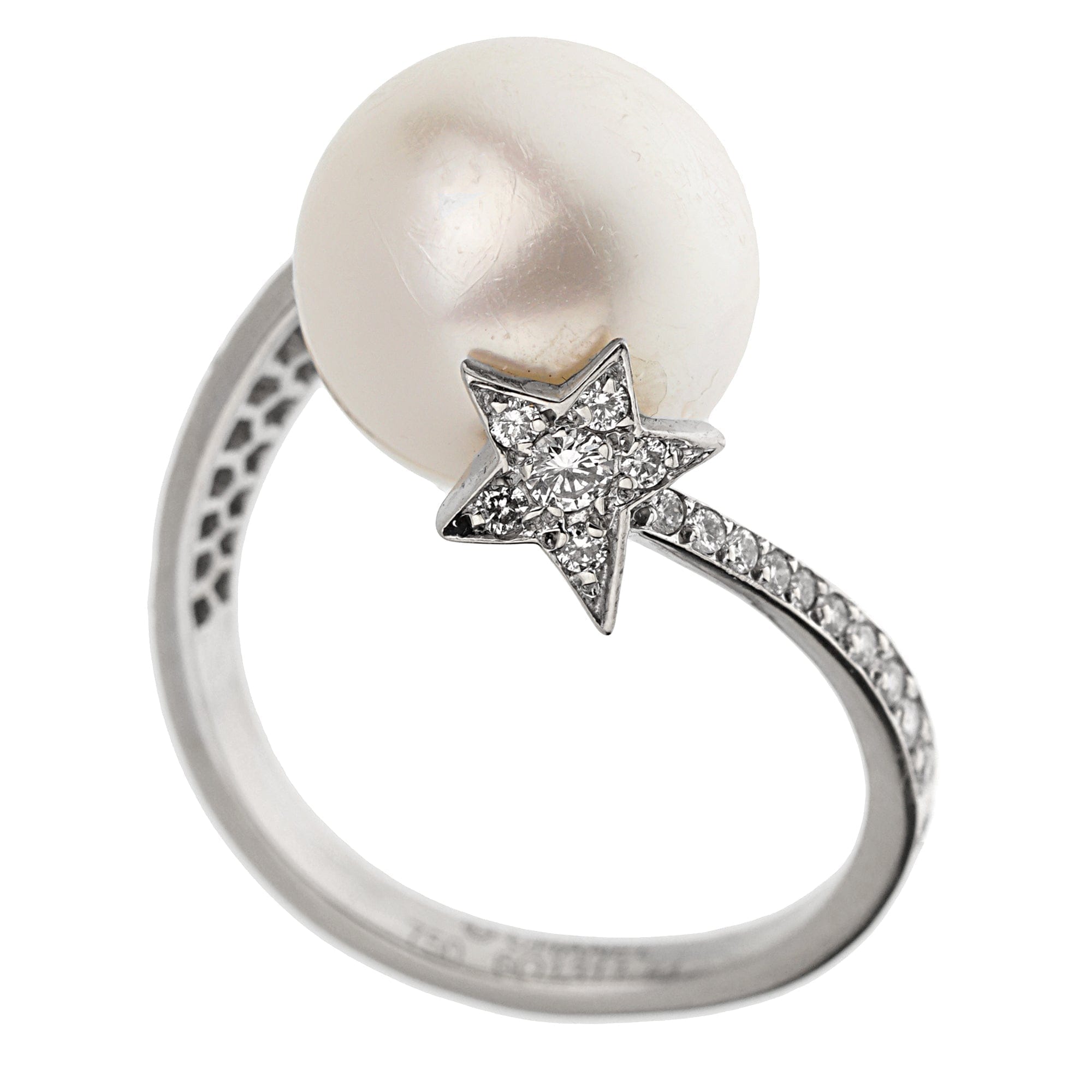 Chanel Comete Pearl 18k White Gold Diamond Cocktail Ring