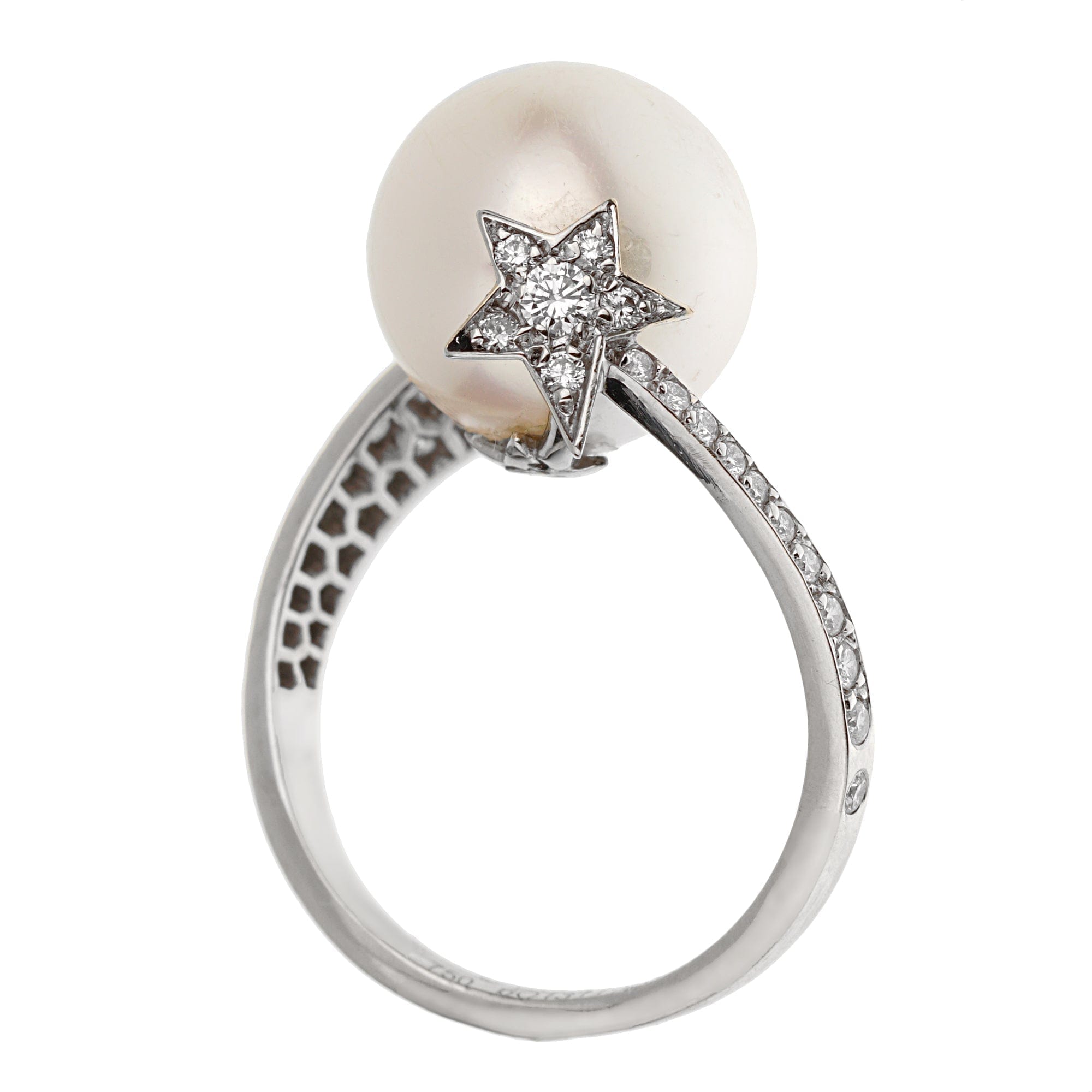 Chanel Comete Pearl 18k White Gold Diamond Cocktail Ring