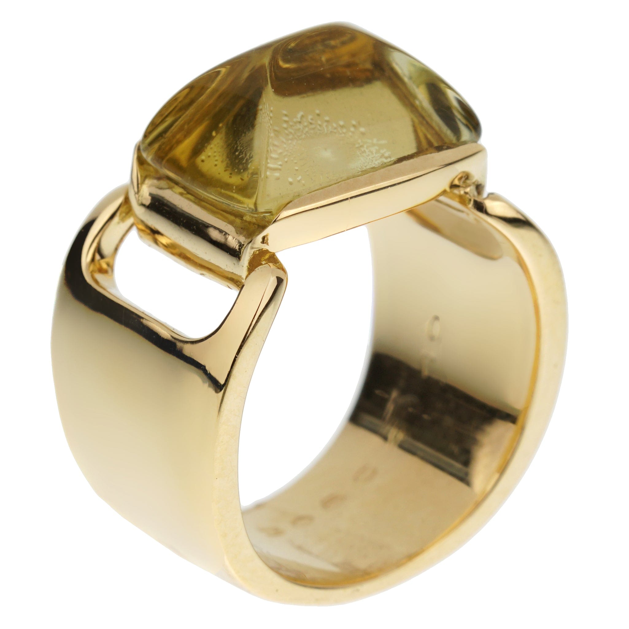 Hermes Lemon Quartz Vintage Cocktail 18k Yellow Gold Ring Sz 5 1/4