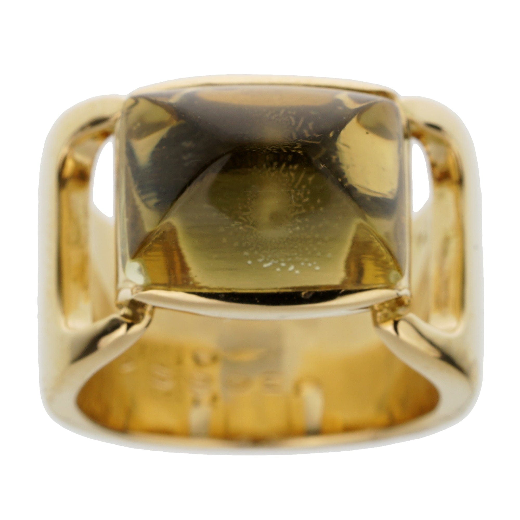 Hermes Lemon Quartz Vintage Cocktail 18k Yellow Gold Ring Sz 5 1/4