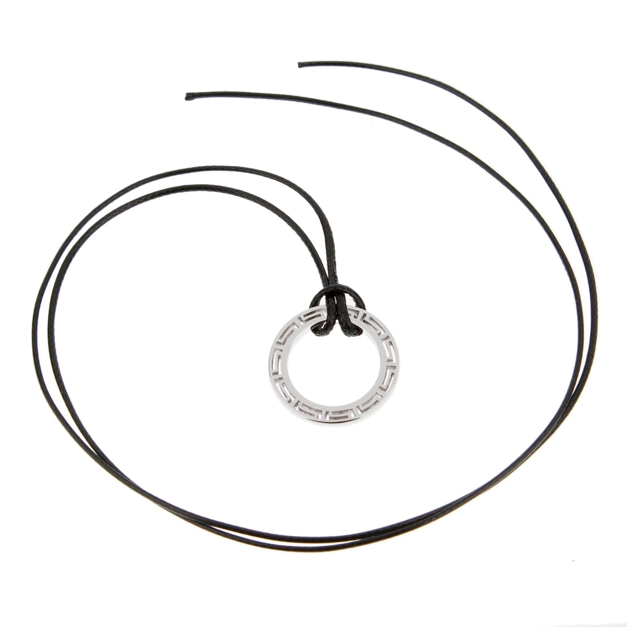 Versace Greek Key White Gold Pendant Leather Necklace