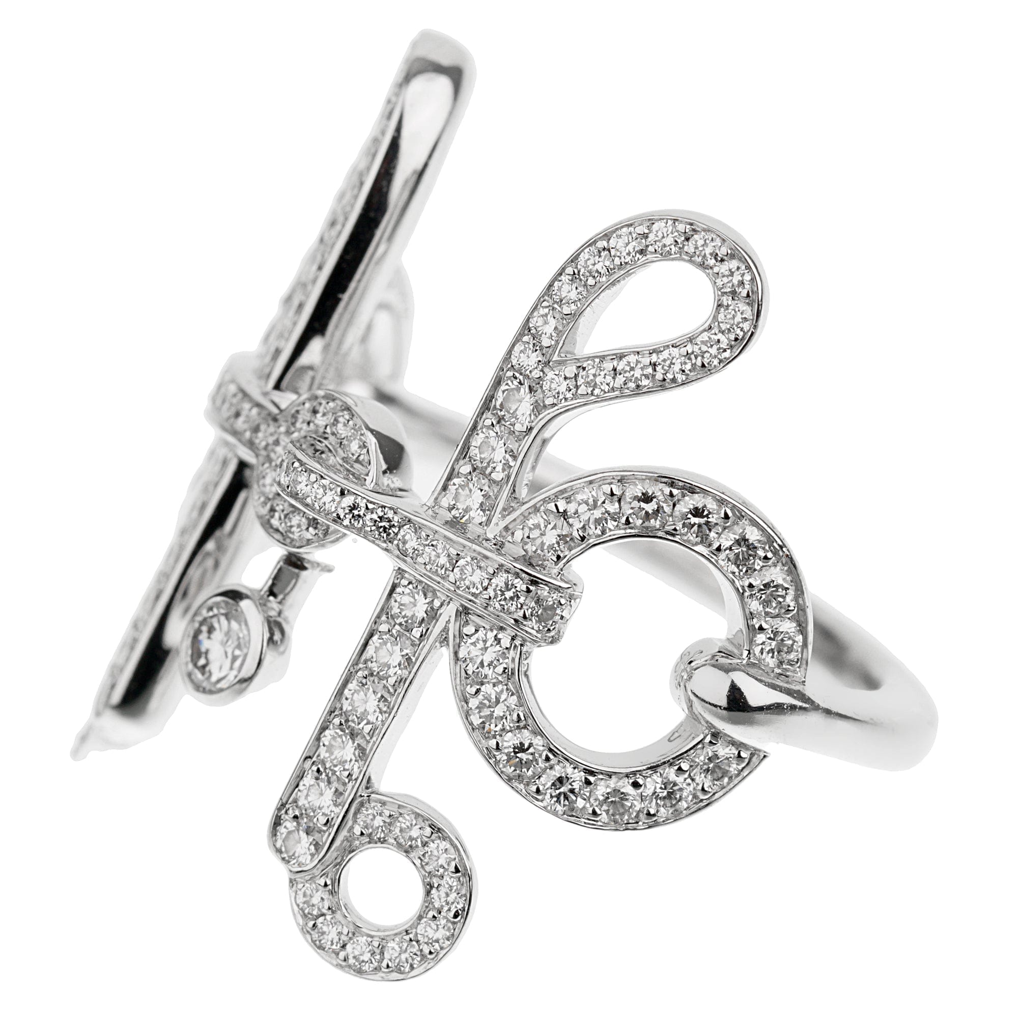 Hermes Filet D'or Diamond 18k White Gold Cocktail Ring Sz 5 1/2