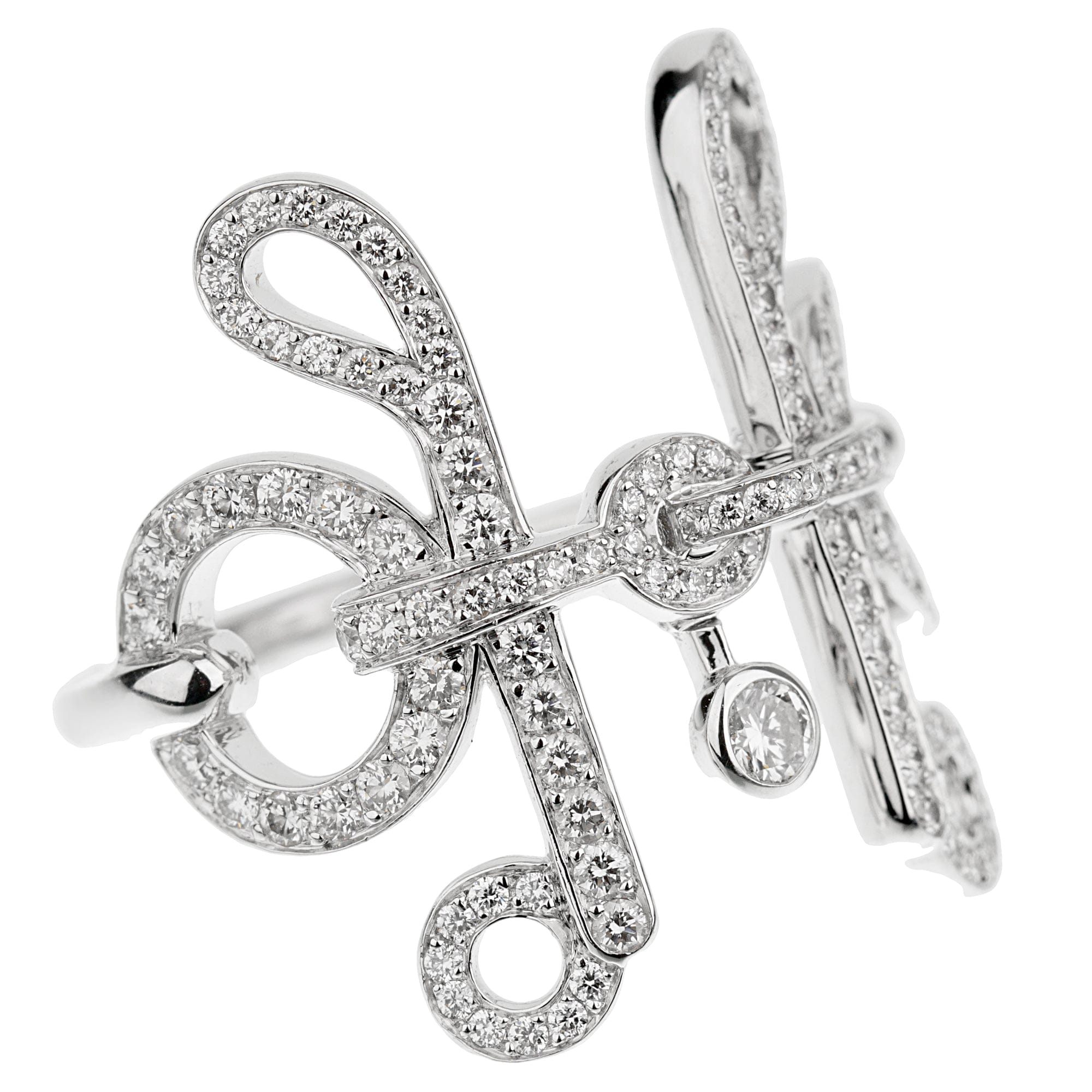 Hermes Filet D'or Diamond 18k White Gold Cocktail Ring Sz 5 1/2