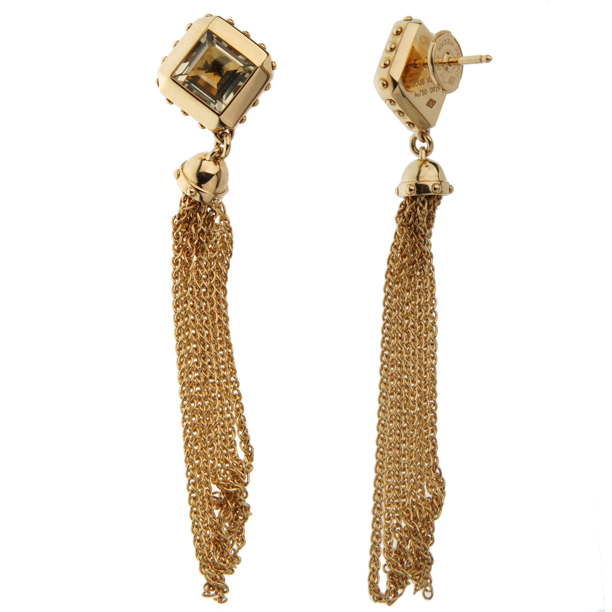 Louis Vuitton Quartz 18k Yellow Gold Tassel Drop Earrings