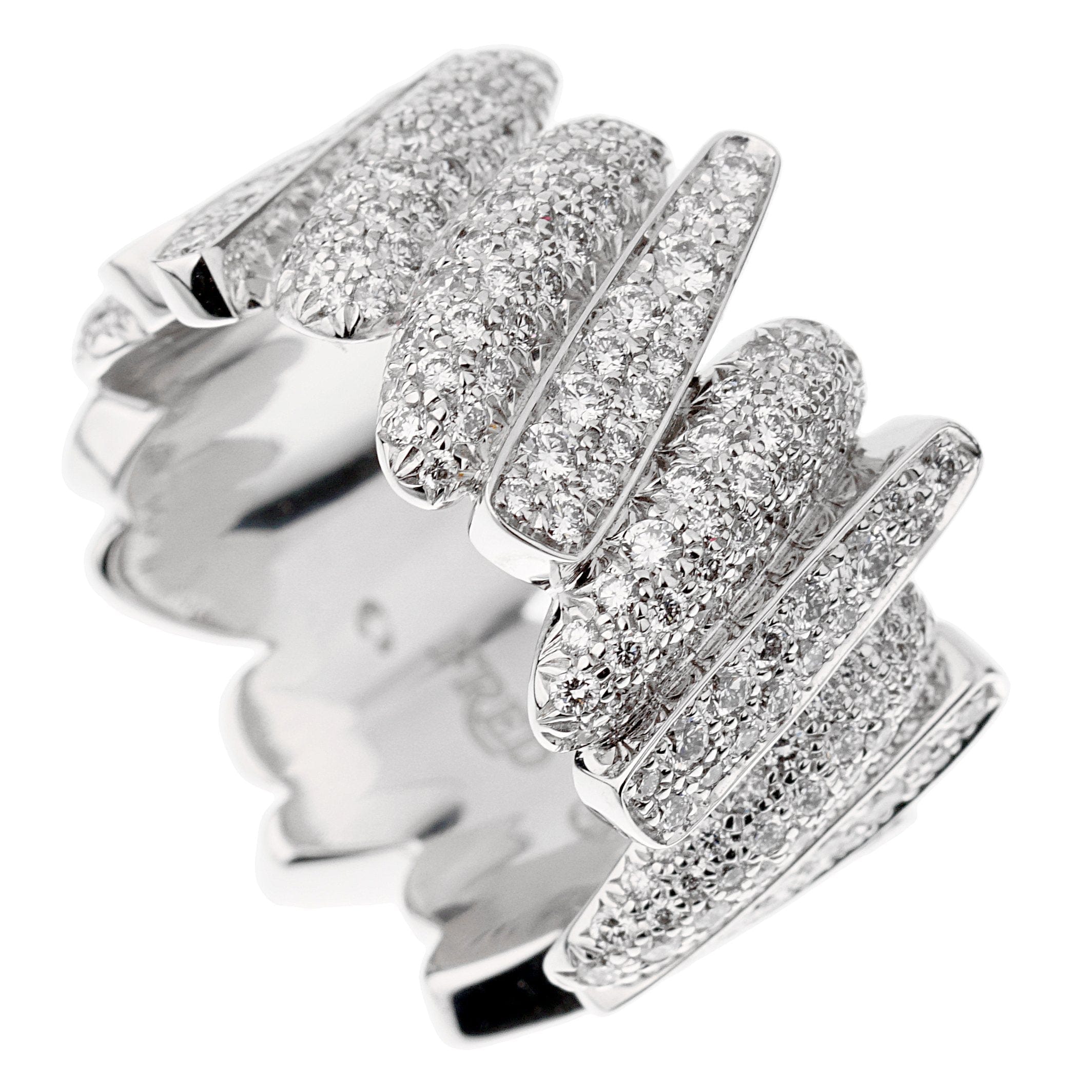 Fred of Paris Pave Diamond Cocktail 18k White Gold Ring Size 7