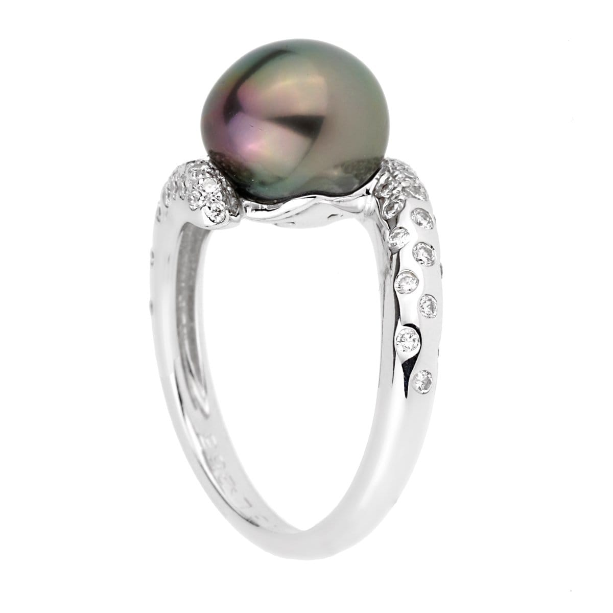Chanel Concept Pearl Diamond 18k White Gold Cocktail Ring Sz 5 1/2