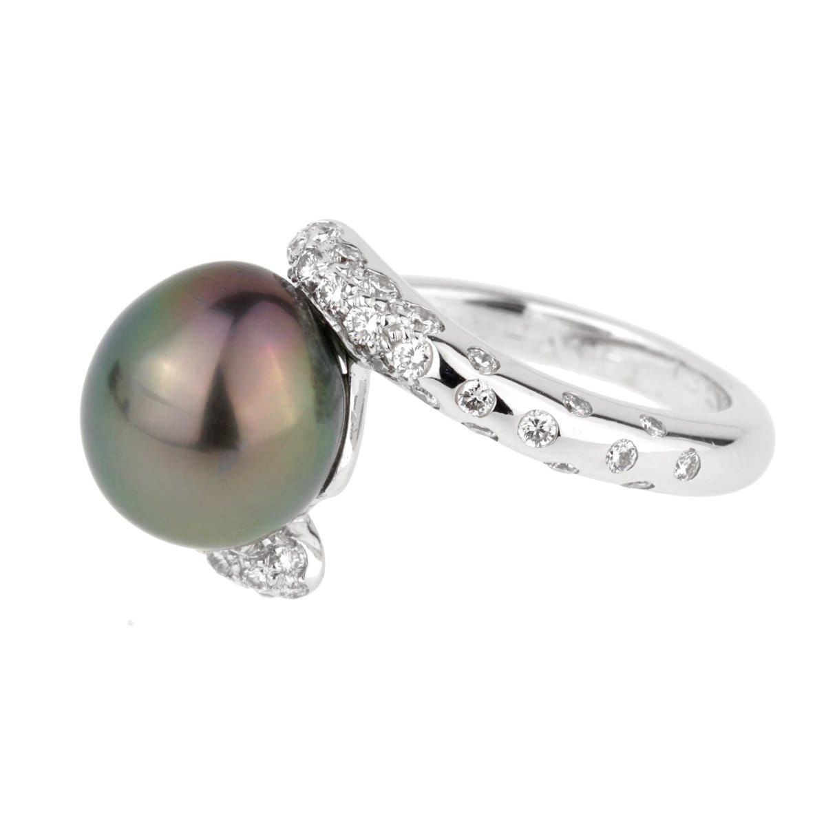Chanel Concept Pearl Diamond 18k White Gold Cocktail Ring Sz 5 1/2