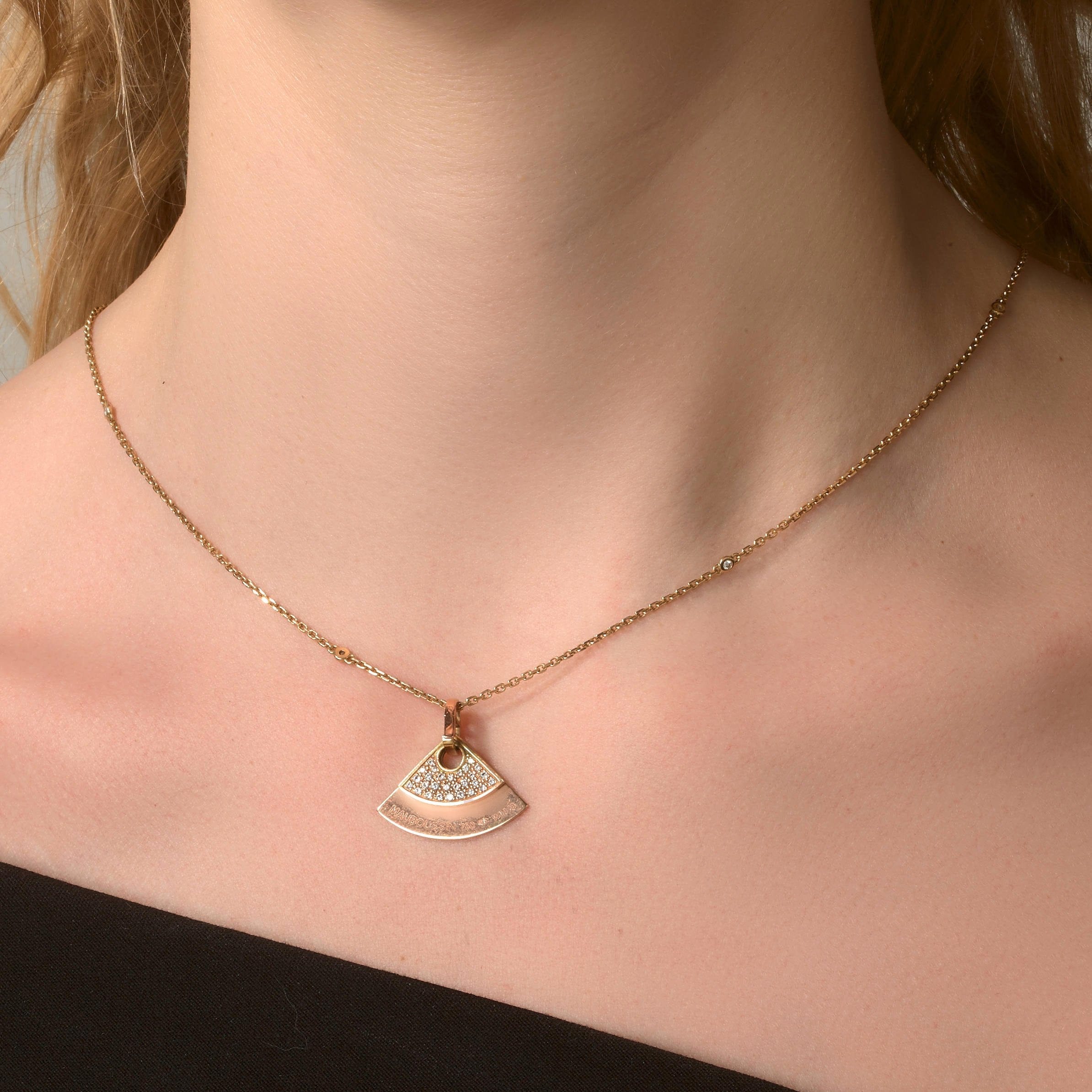Mauboussin 18k Rose Gold Diamond Fan Pendant Necklace