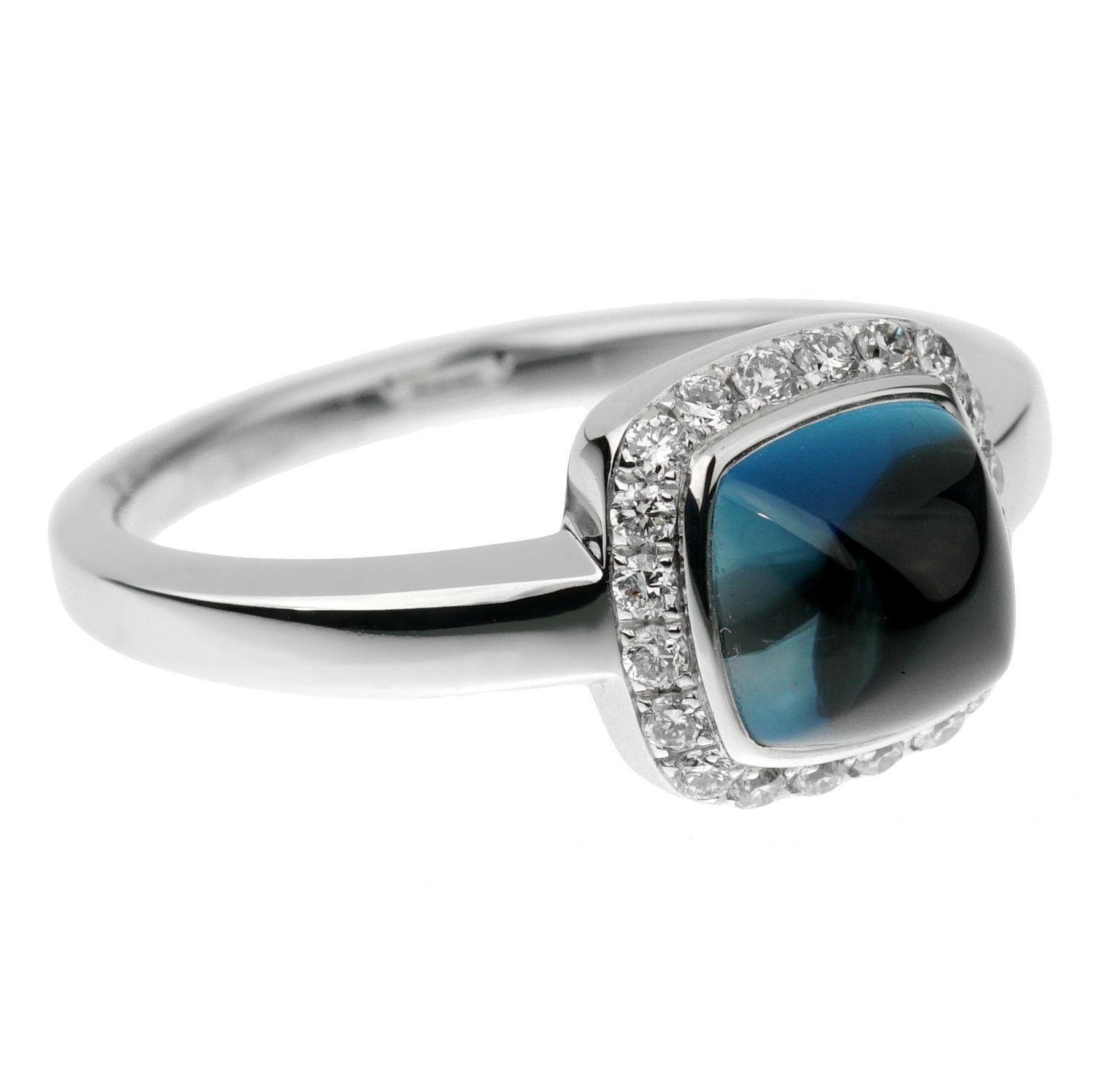 Fred of Paris Topaz Sugar Cube Diamond 18k White Gold Ring Sz 4 3/4