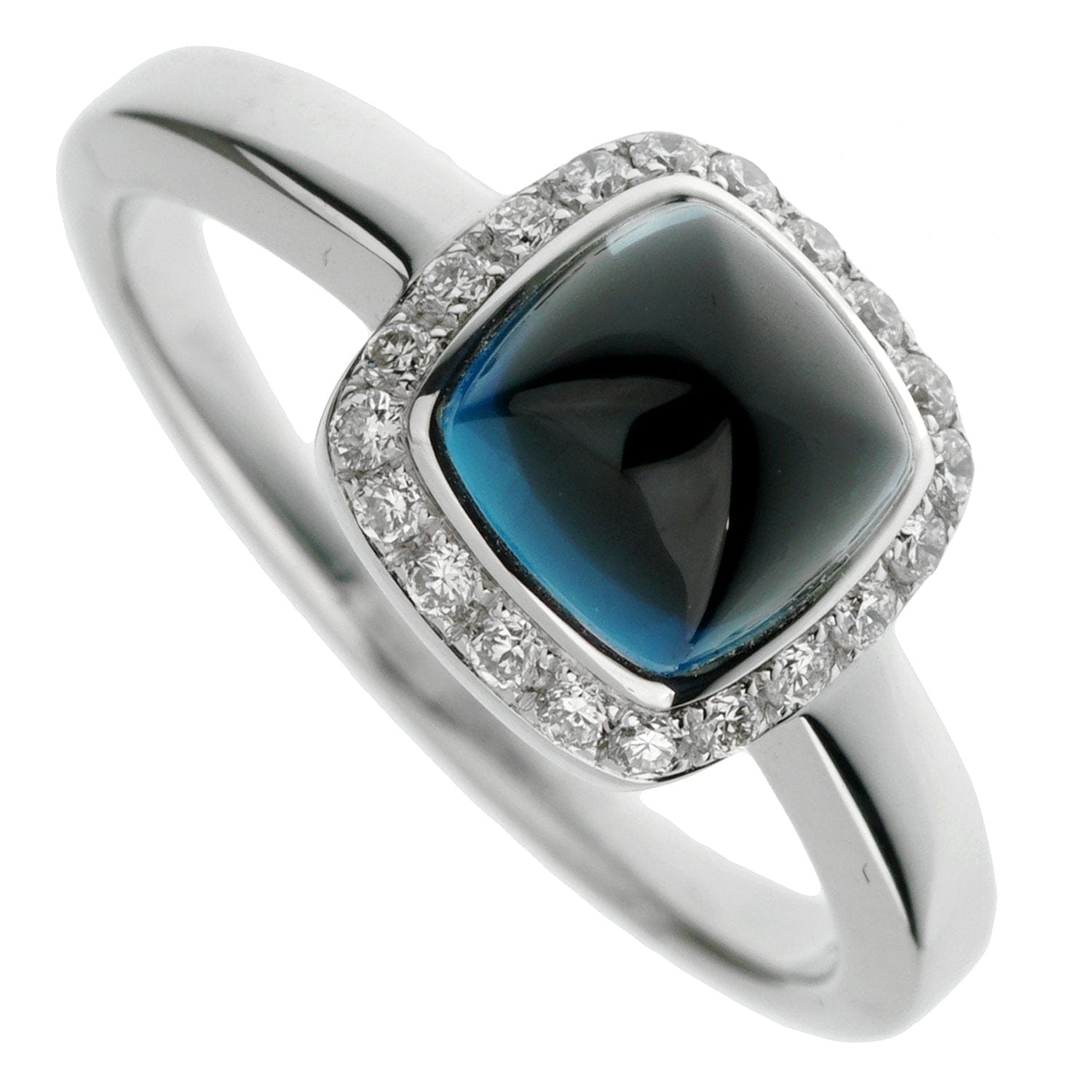 Fred of Paris Topaz Sugar Cube Diamond 18k White Gold Ring Sz 4 3/4