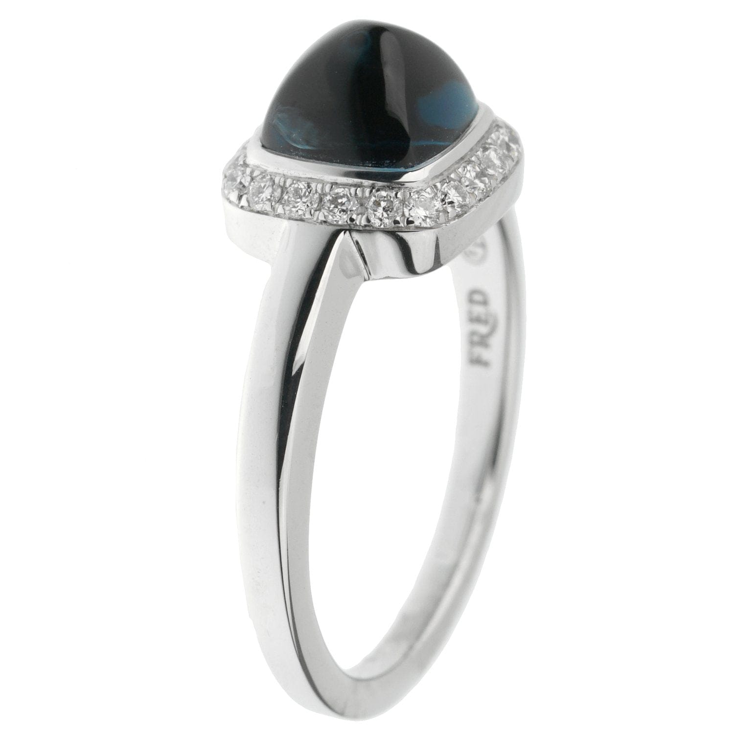 Fred of Paris Topaz Sugar Cube Diamond 18k White Gold Ring Sz 4 3/4