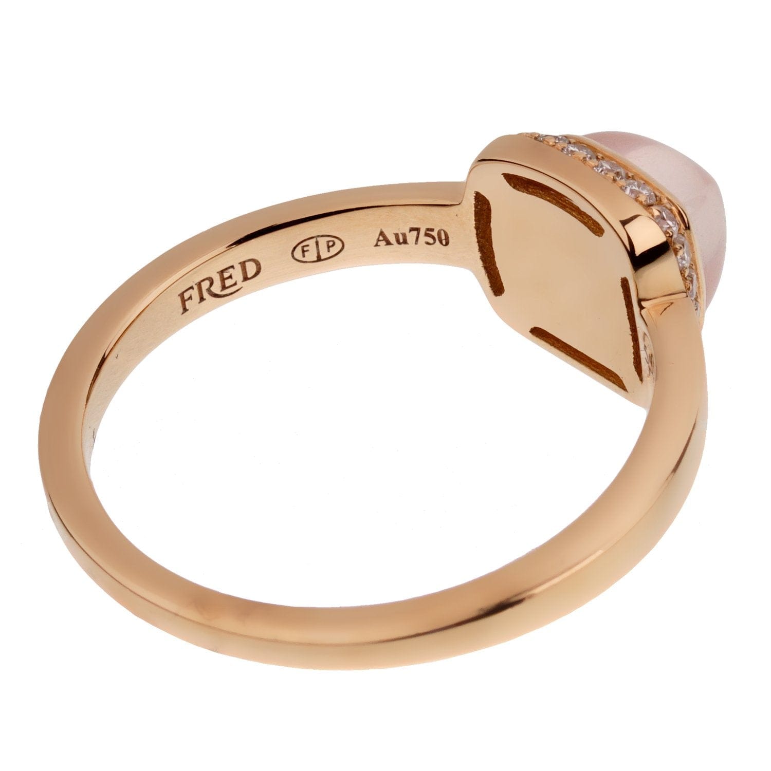Fred of Paris 18k Sugar Cube Pink Quartz Diamond Ring Size 6 3/4