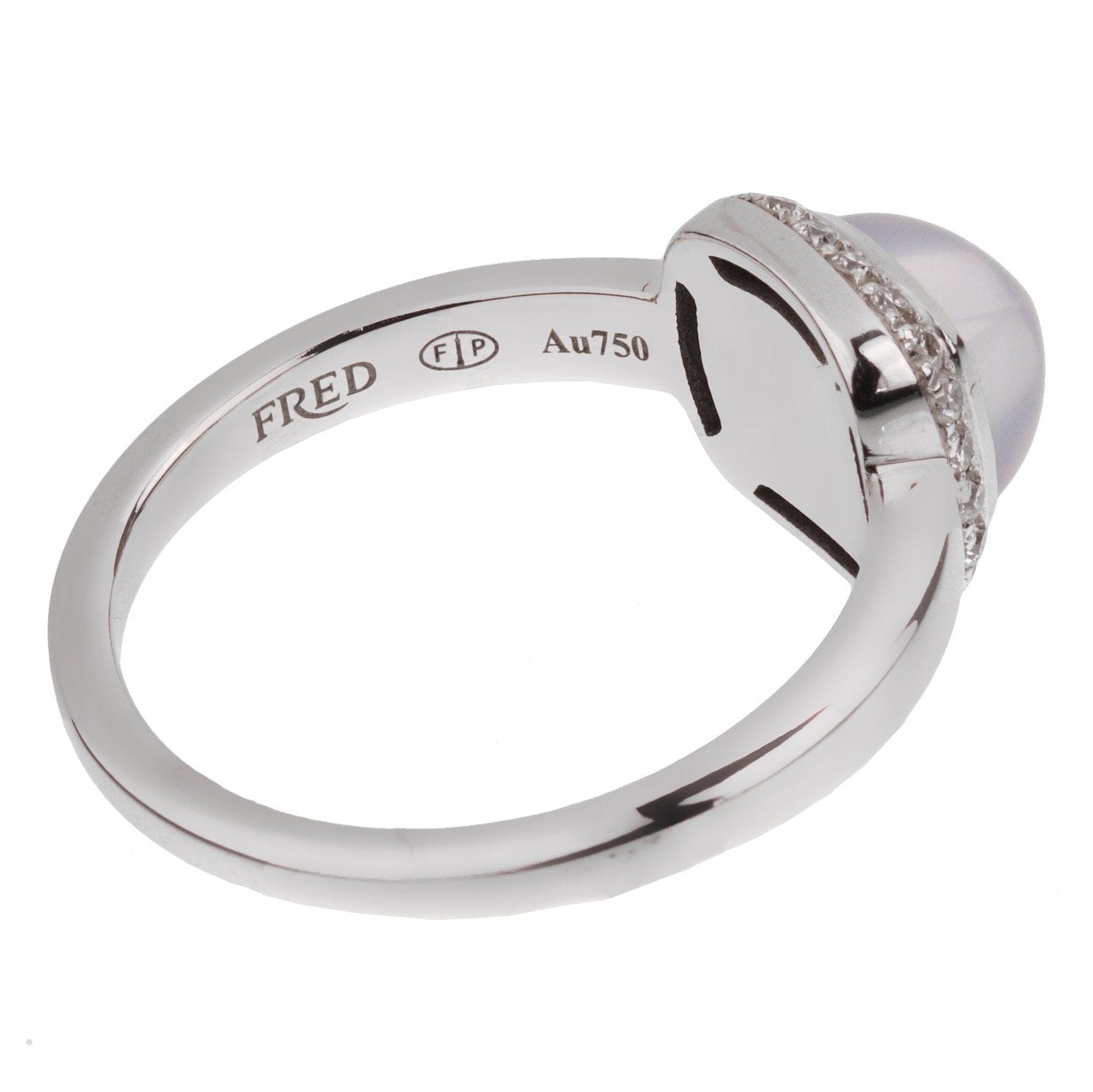 Fred of Paris 18k Sugar Cube Chalcedony Diamond Ring Sz 6 1/4
