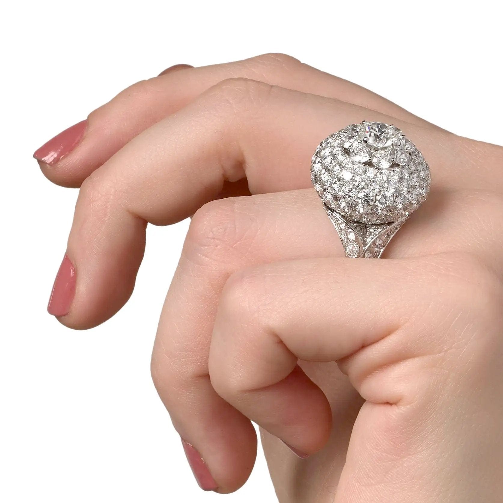 Graff 10.08ct Bombe Diamond 18k White Gold Cocktail Ring Sz 4 3/4