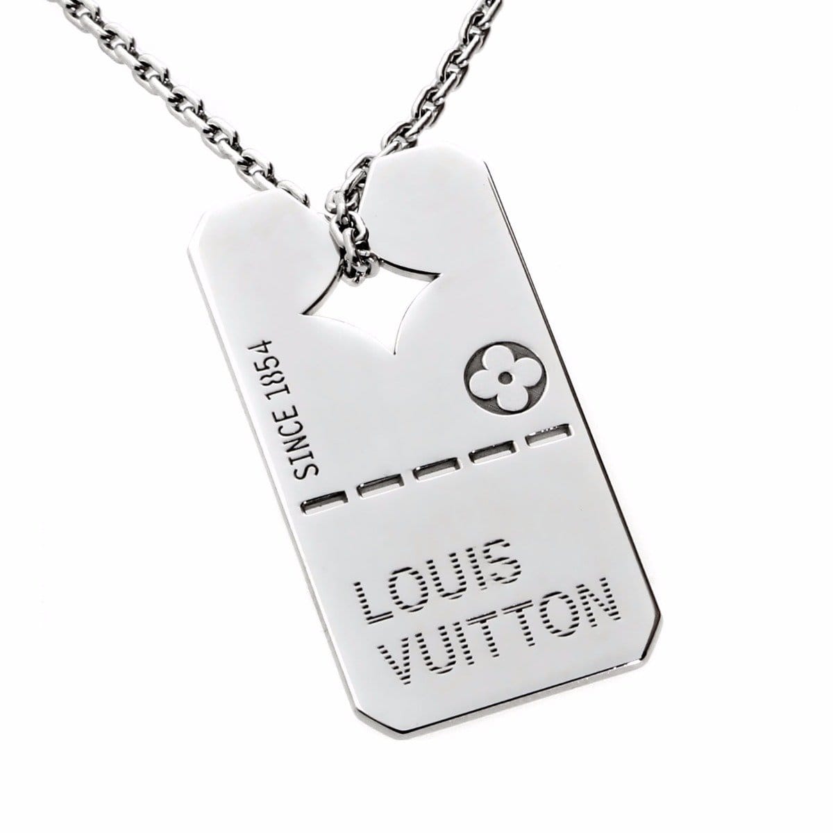 Louis Vuitton Dog Tag 18k White Gold Pendant Necklace