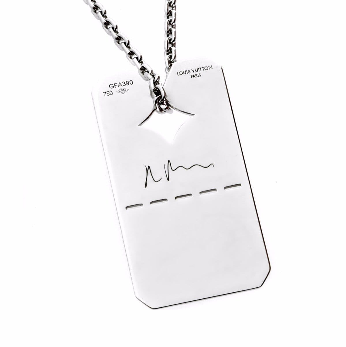 Louis Vuitton Dog Tag 18k White Gold Pendant Necklace
