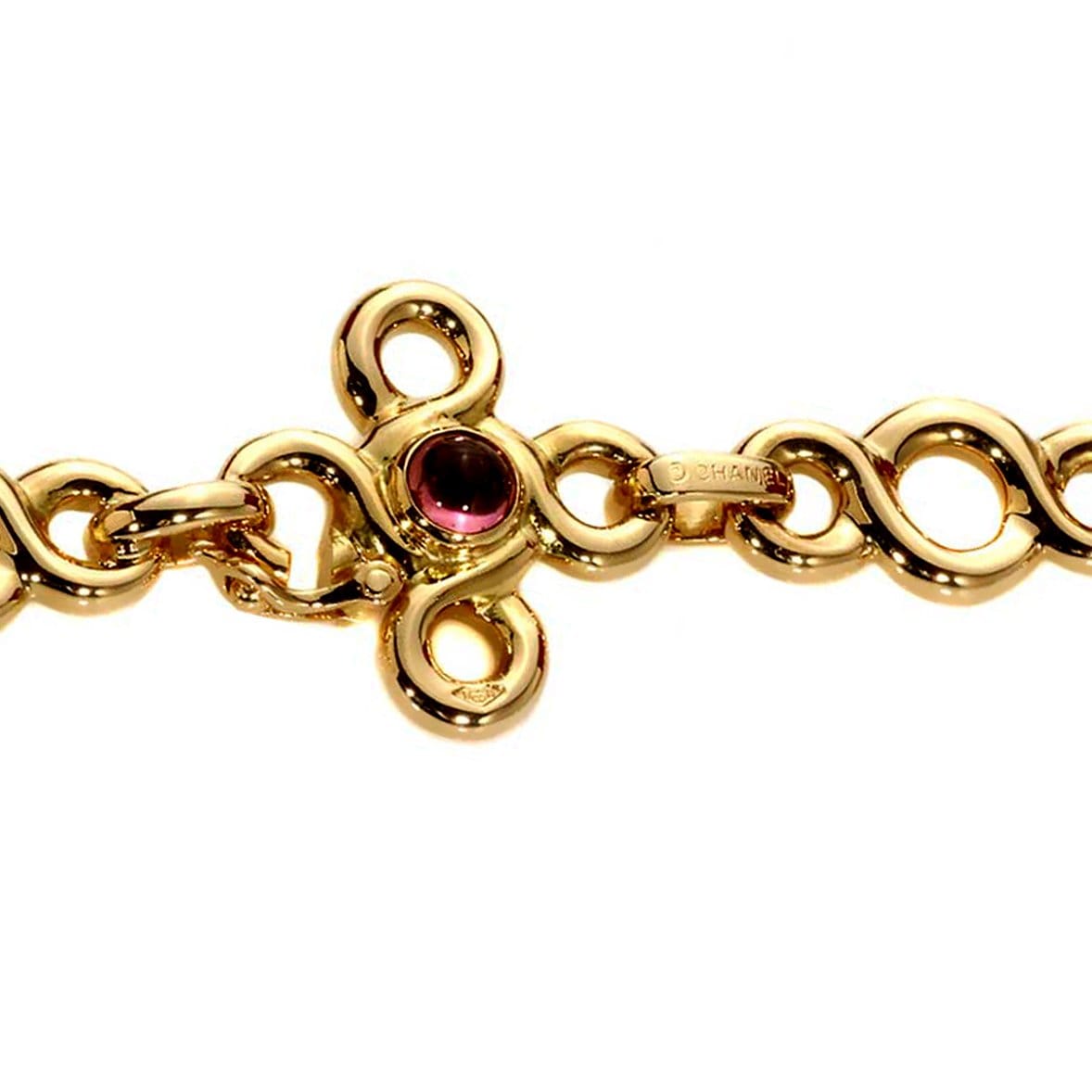 Chanel Vintage Gemstone 18k Yellow Gold Choker Chain Necklace