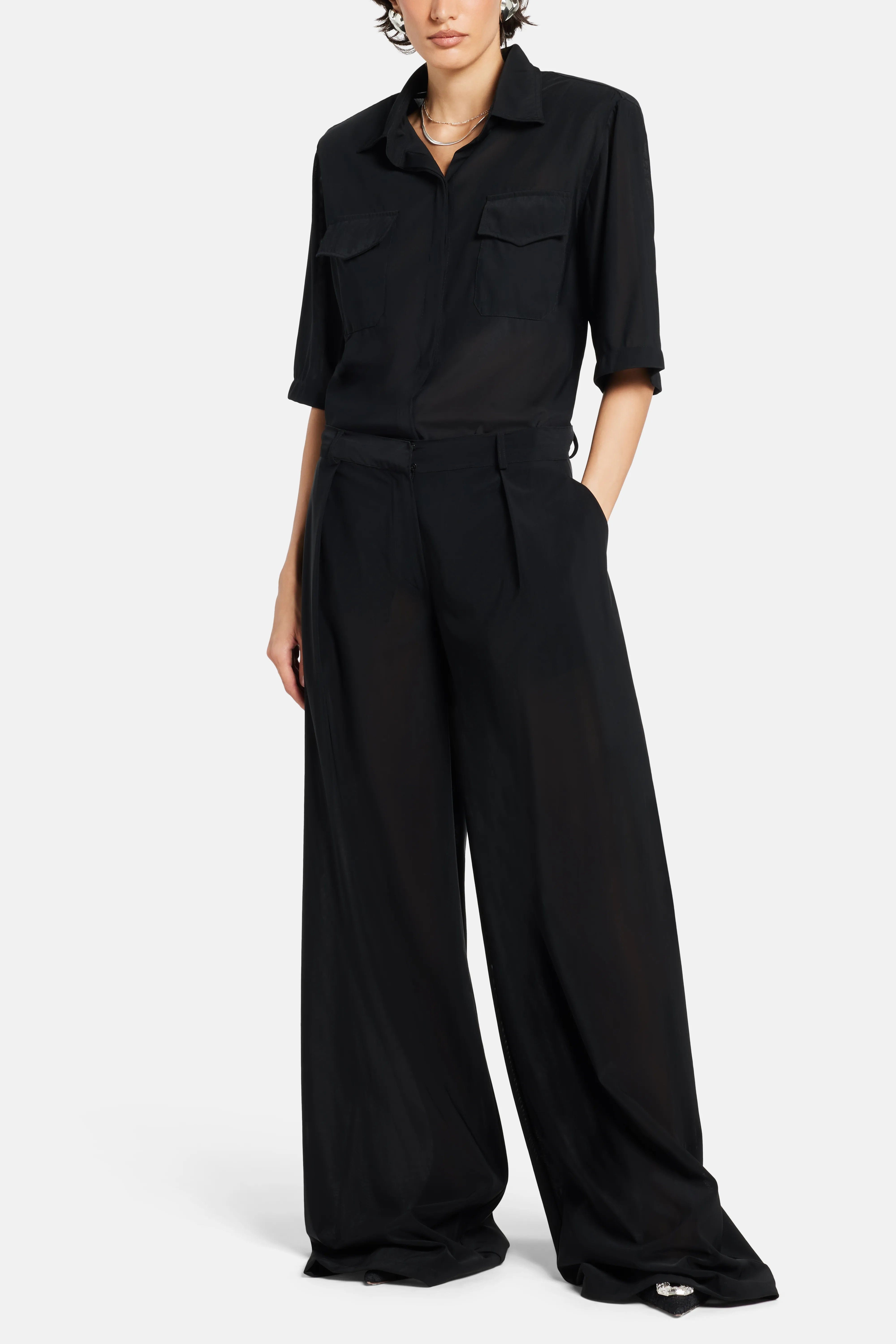 MRS KEEPA Straight Wide Legged Trousers in Black