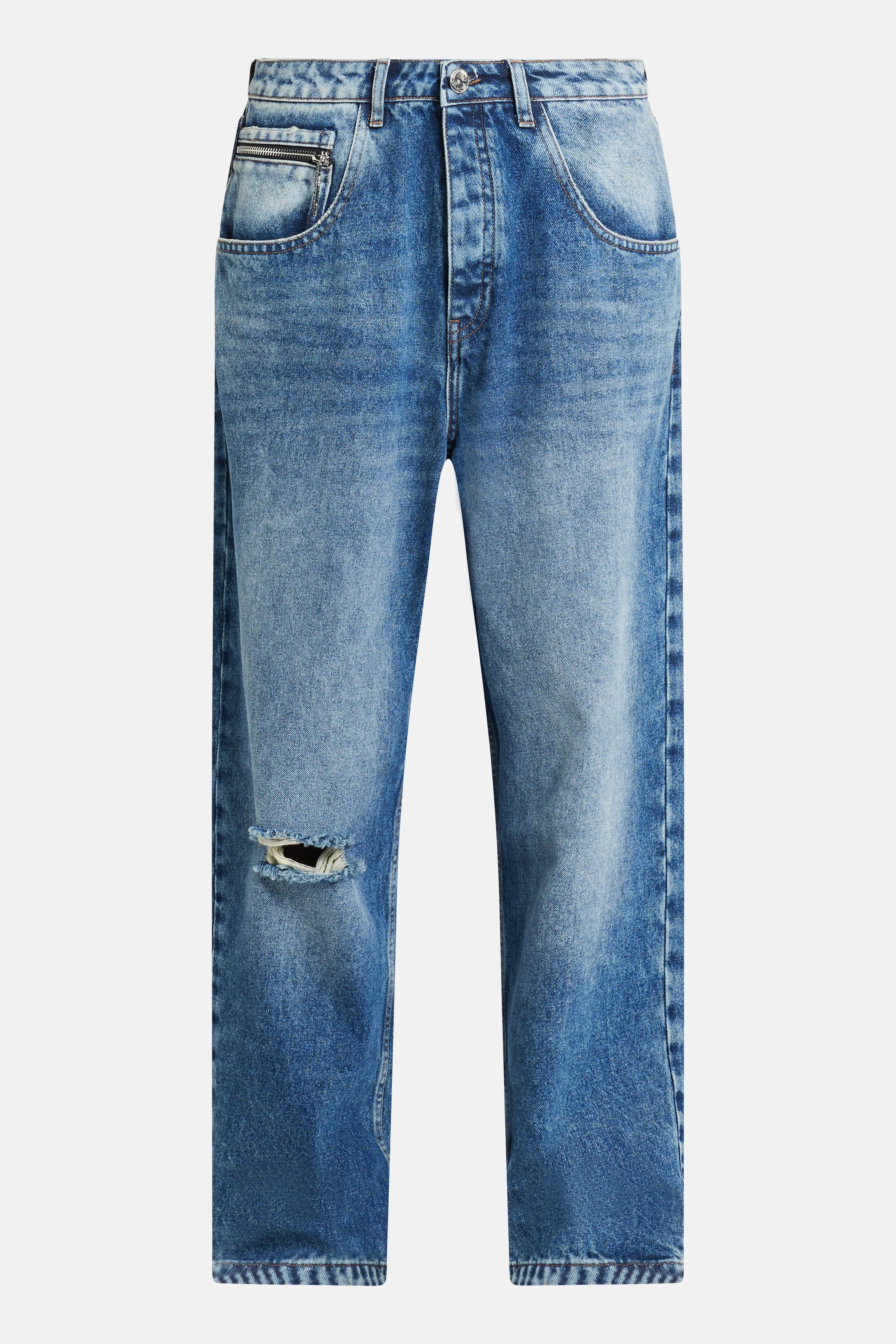 MRS KEEPA Balloon Denim Cotton Pants in Blue